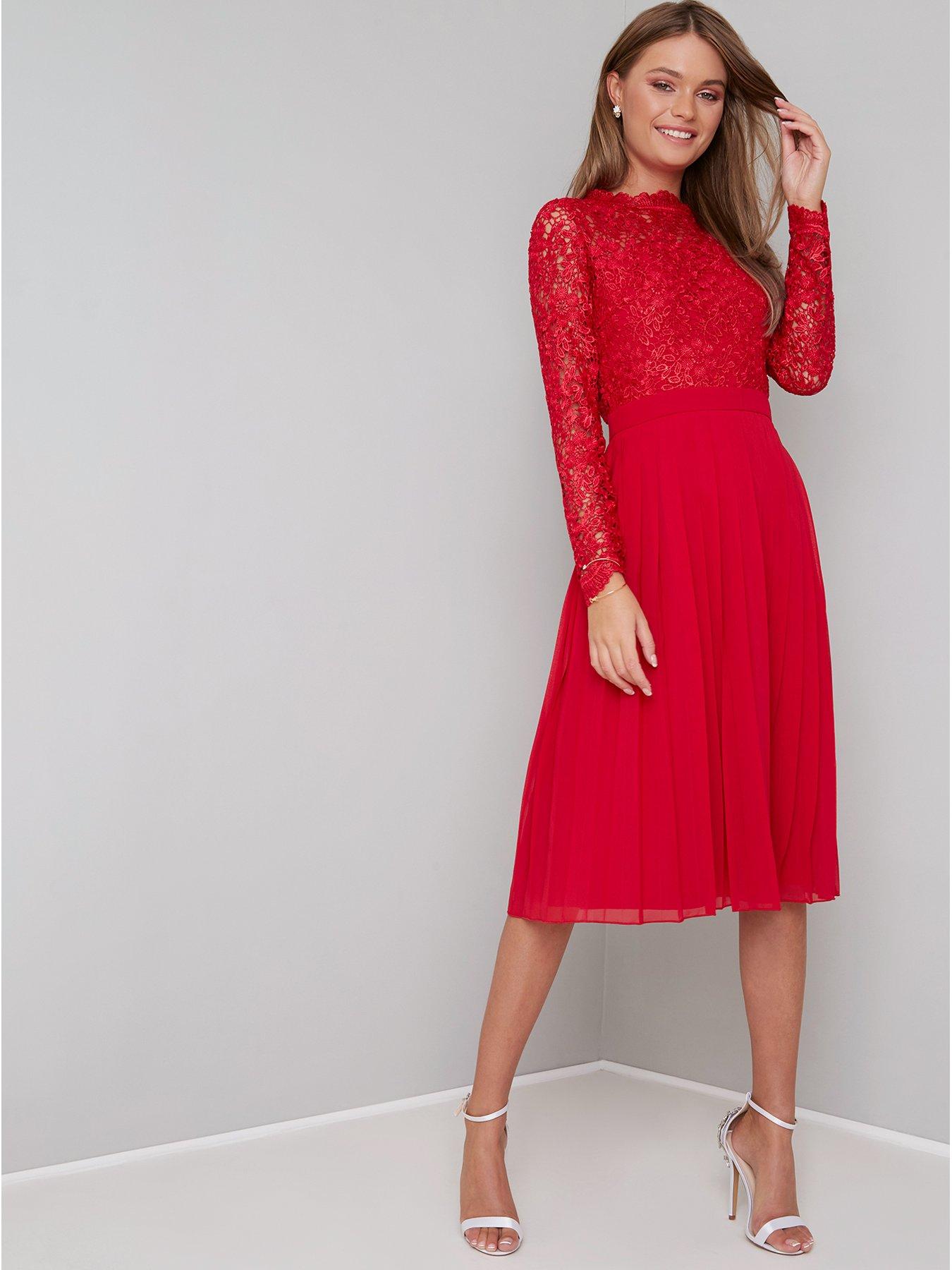 chi chi london lace top midi dress with pleated skirt