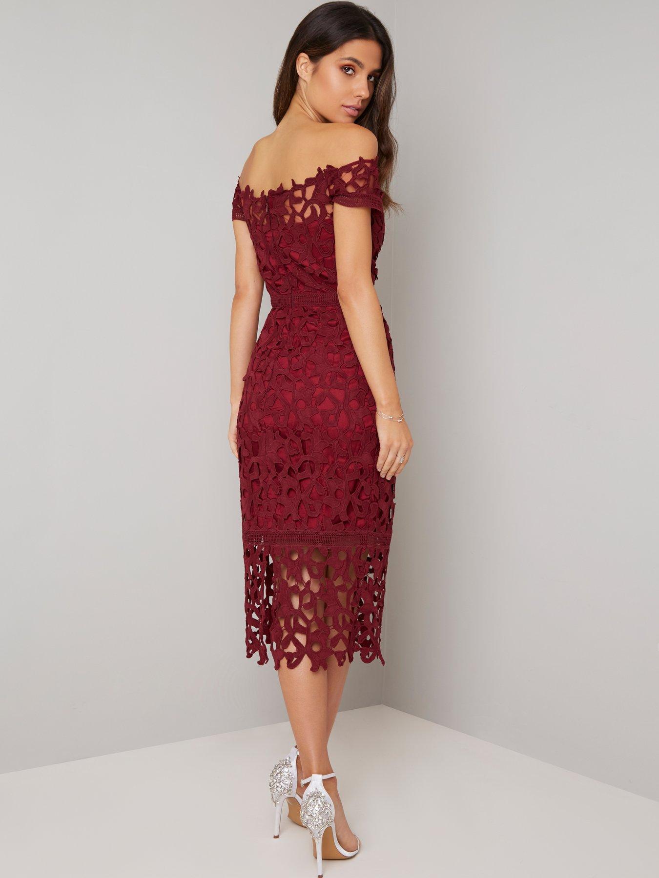 burgundy bardot dress