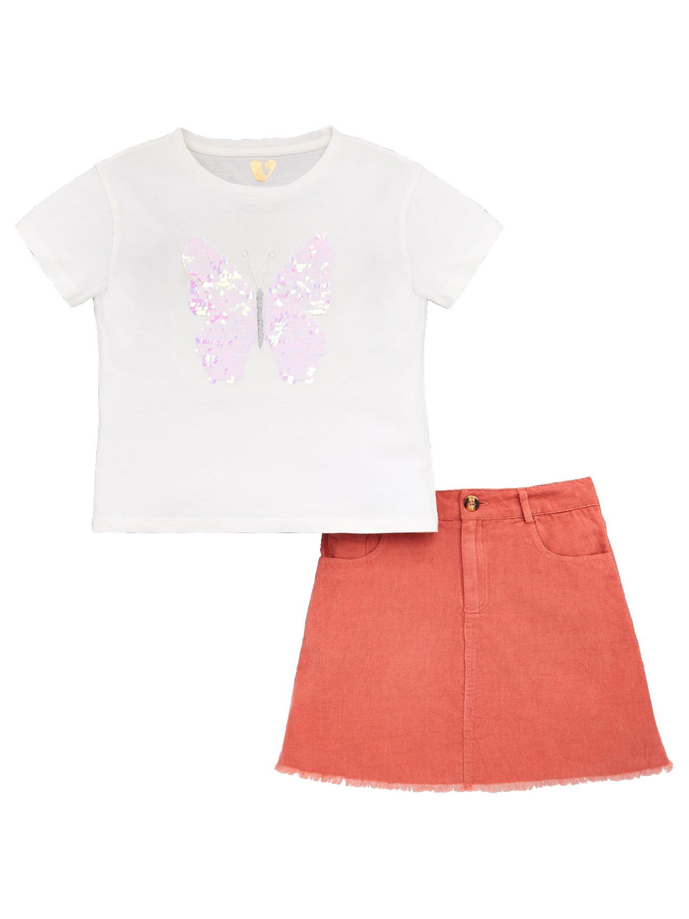 V By Very Girls 2 Piece Butterfly Flippy Sequin Tee And Cord Skirt Set review