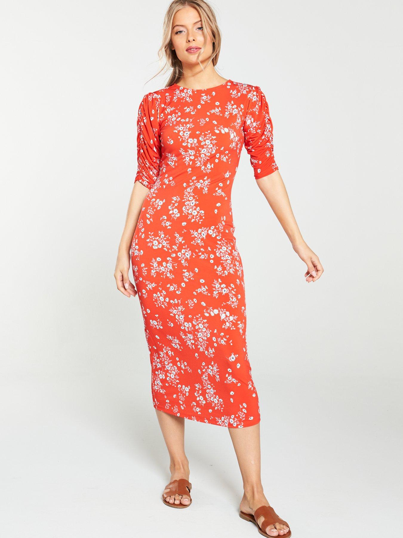 Warehouse spot tie back midi sale dress