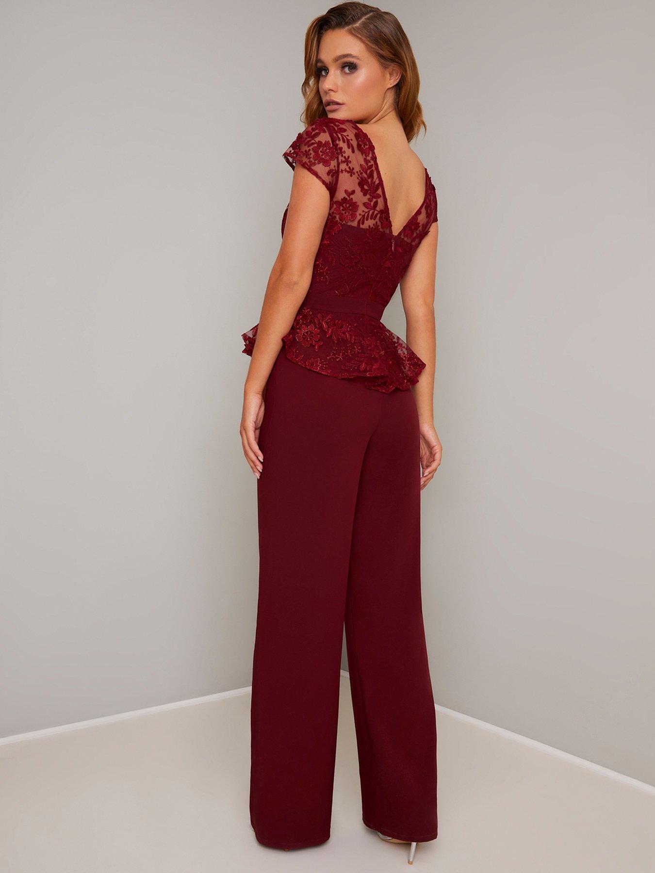 maroon jumpsuit formal