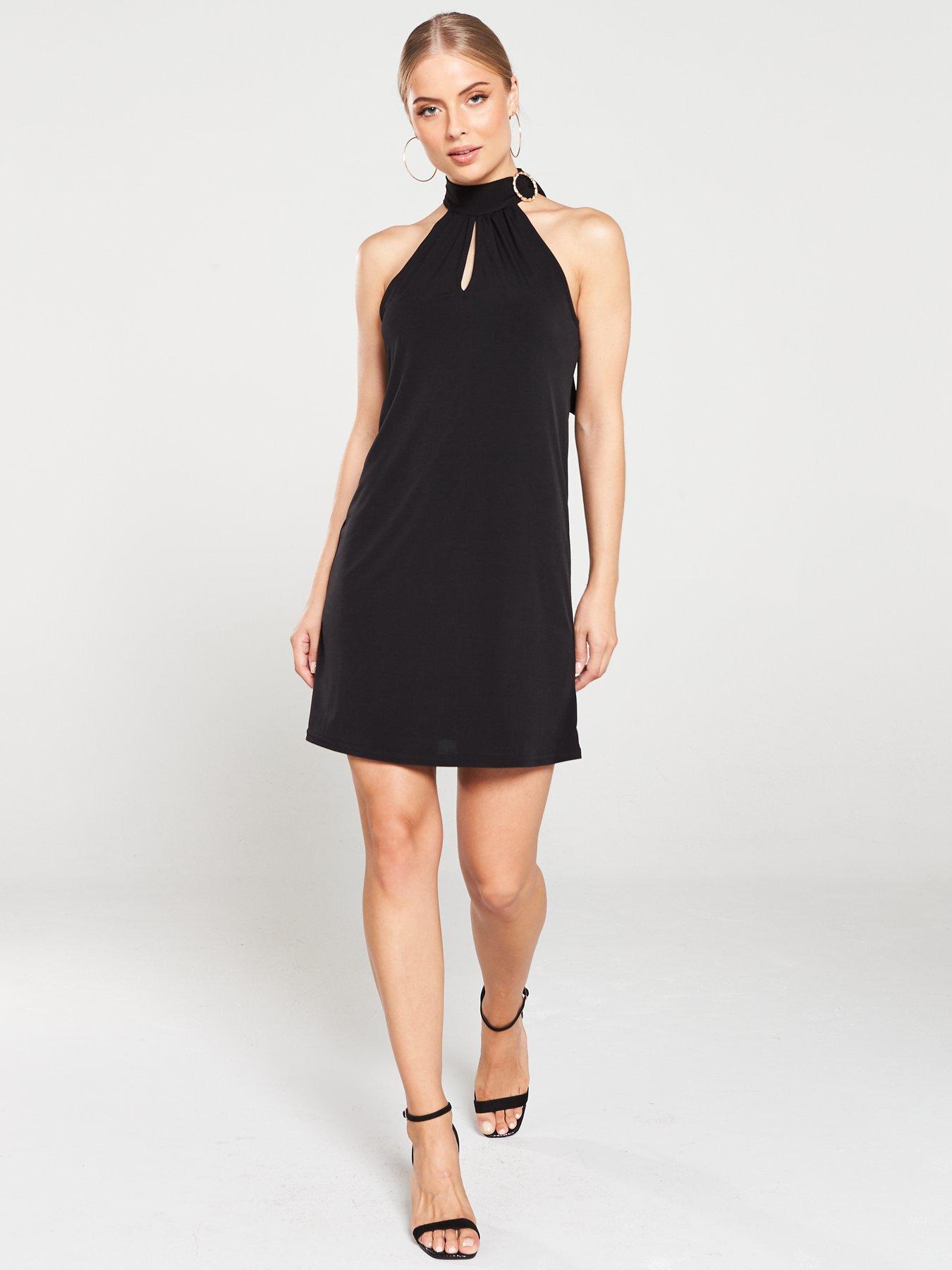 black halter neck swing dress