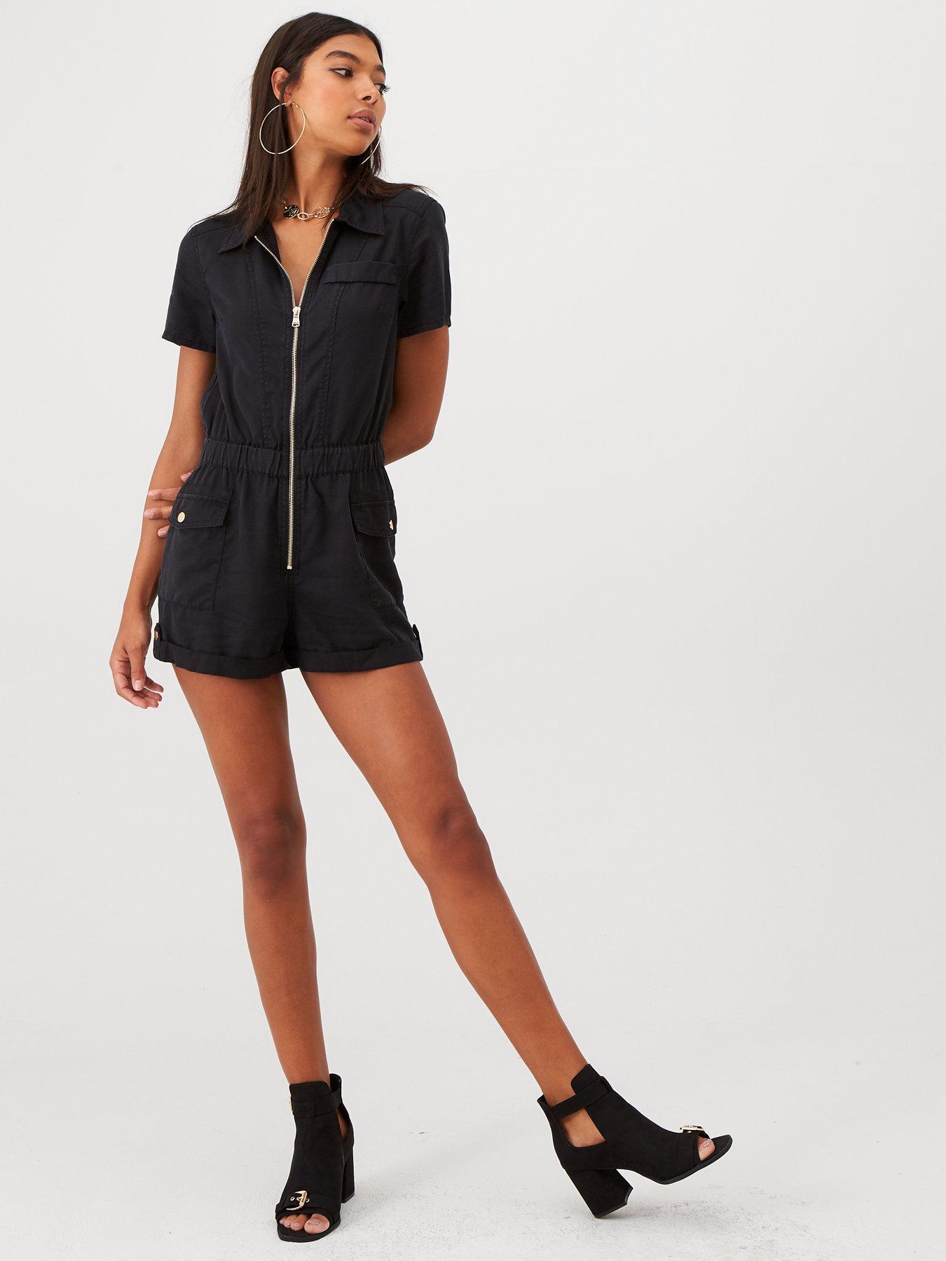 river island playsuit black