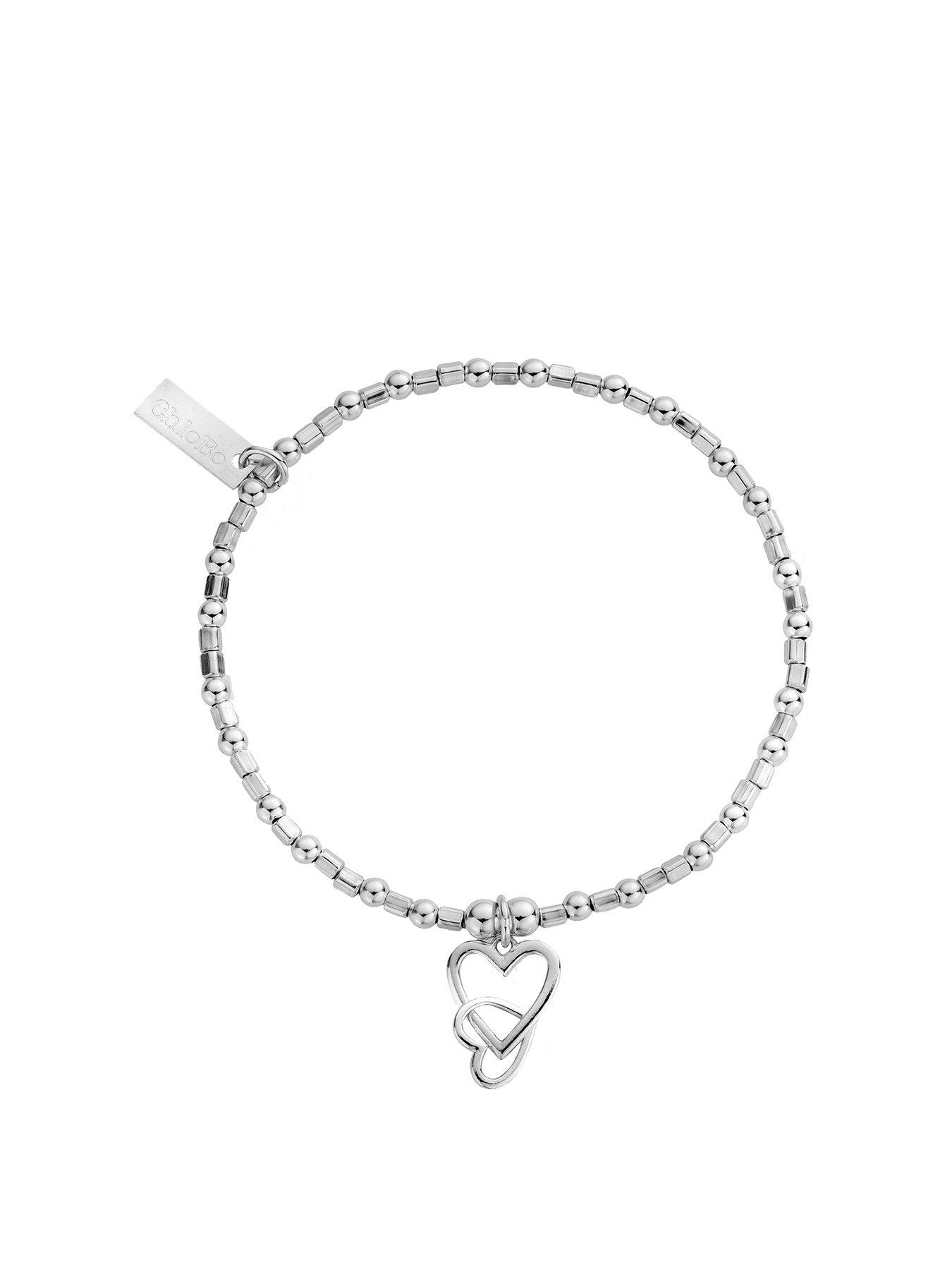 Product photograph of Chlobo Sterling Silver Interlocking Love Heart Bracelet from very.co.uk