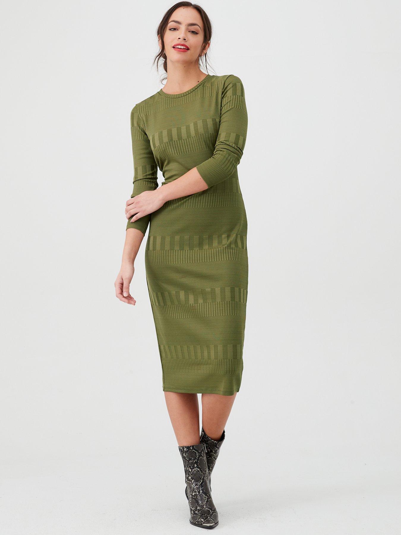 khaki bodycon midi dress