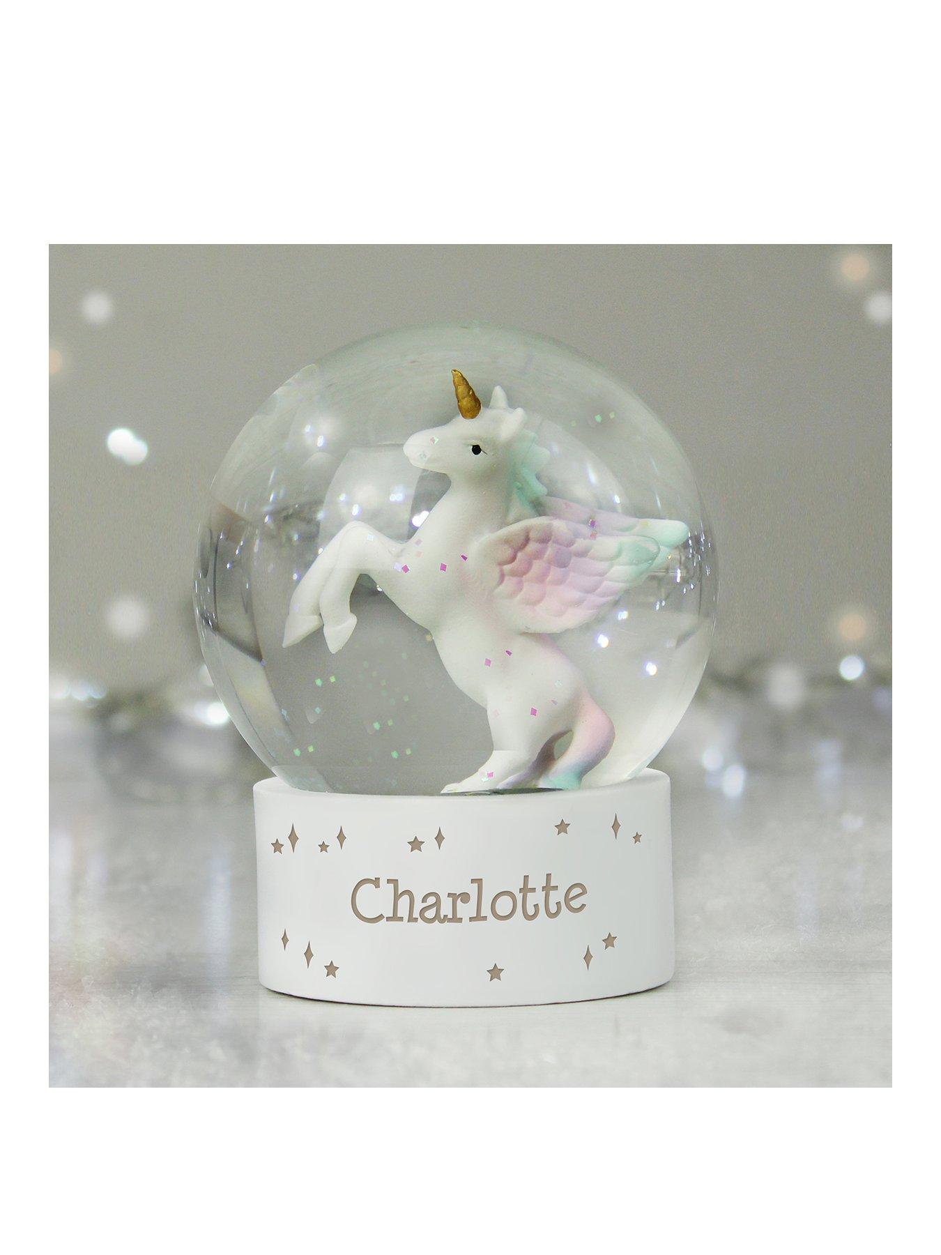 Product photograph of The Personalised Memento Company Personalised Unicorn Snow Globe from very.co.uk