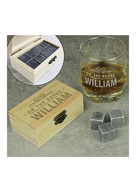 Product photograph of The Personalised Memento Company Personalised On The Rocks Whiskey Stones And Glass Set from very.co.uk