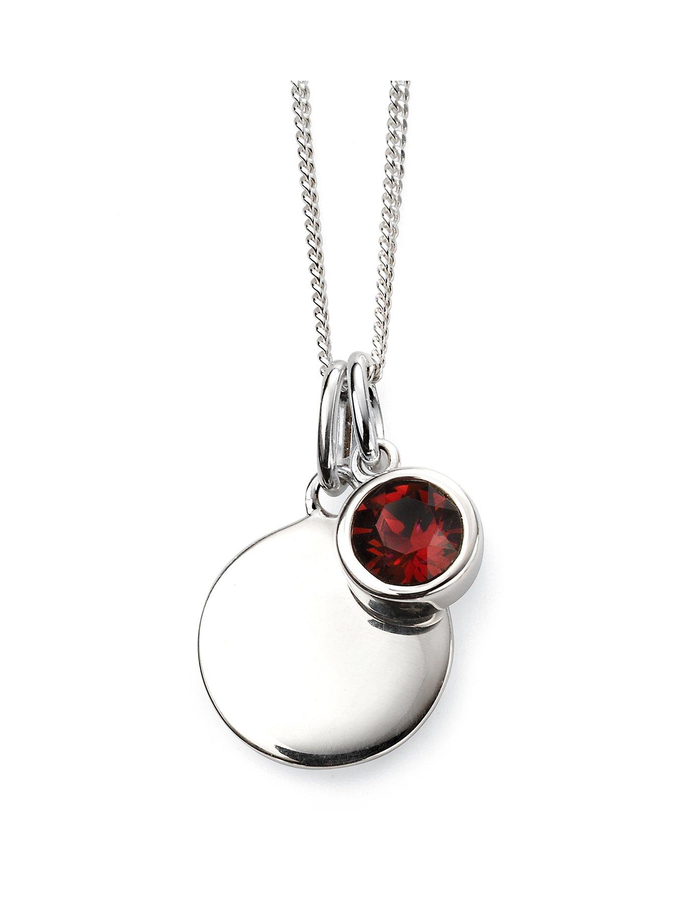 Product photograph of The Love Silver Collection Sterling Silver Engravable Pendant Necklace With Birthstone Charm from very.co.uk