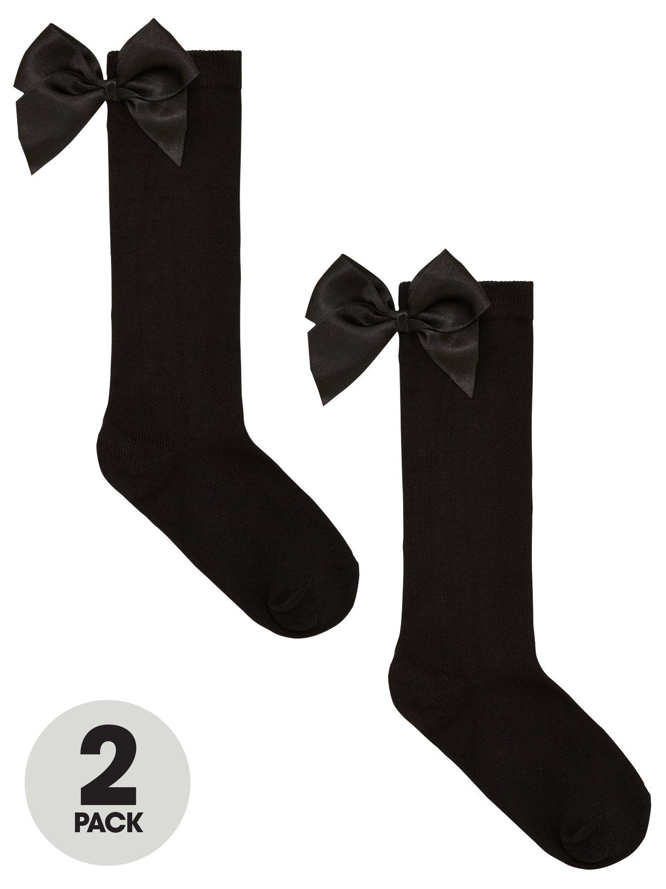 V by Very Girls 2 Pack Big Bow Knee High Socks - Black | very.co.uk