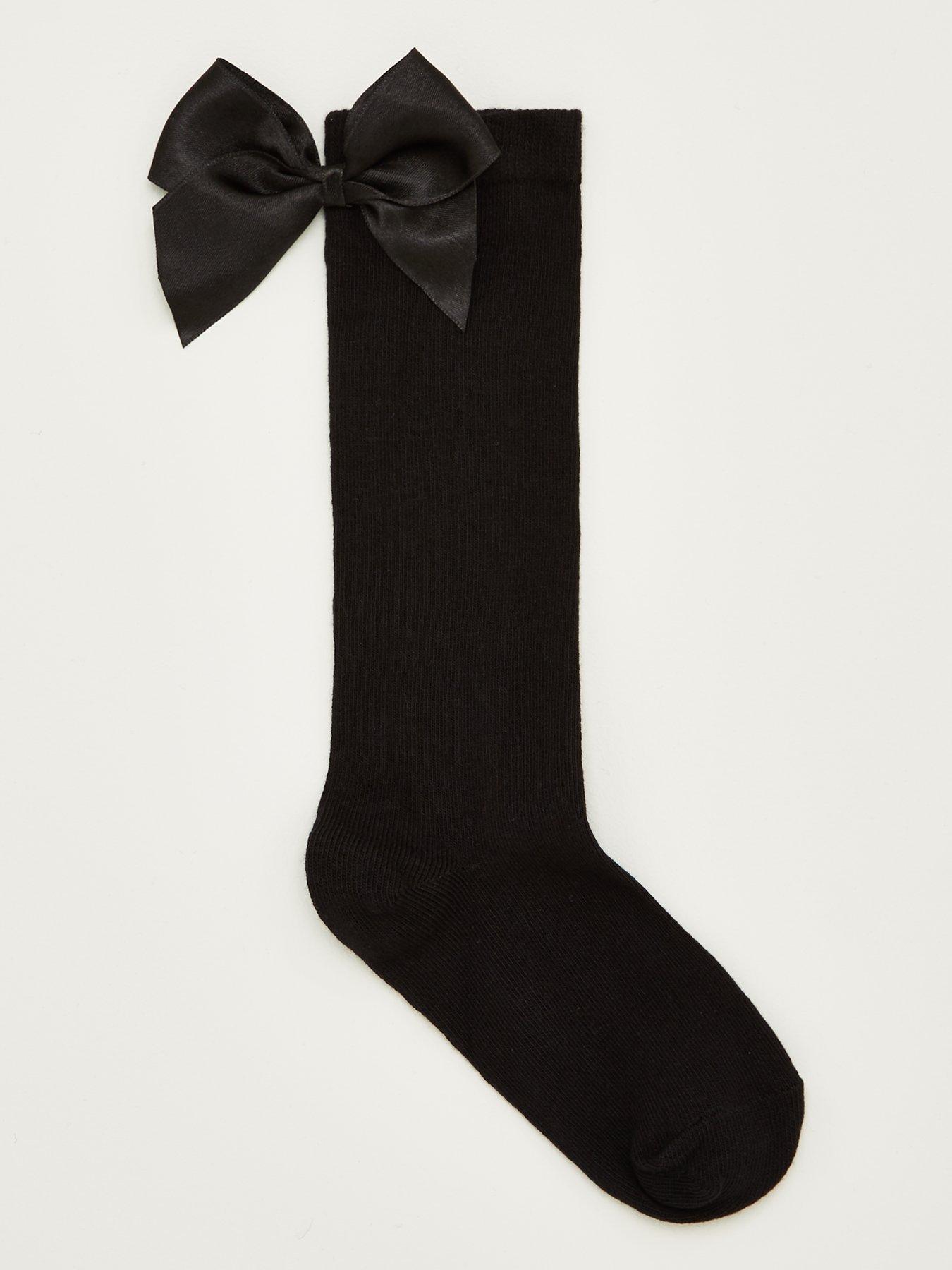 Image 2 of 3 of The Very Collection Girls 2 Pack Big Bow Knee High Socks - Black