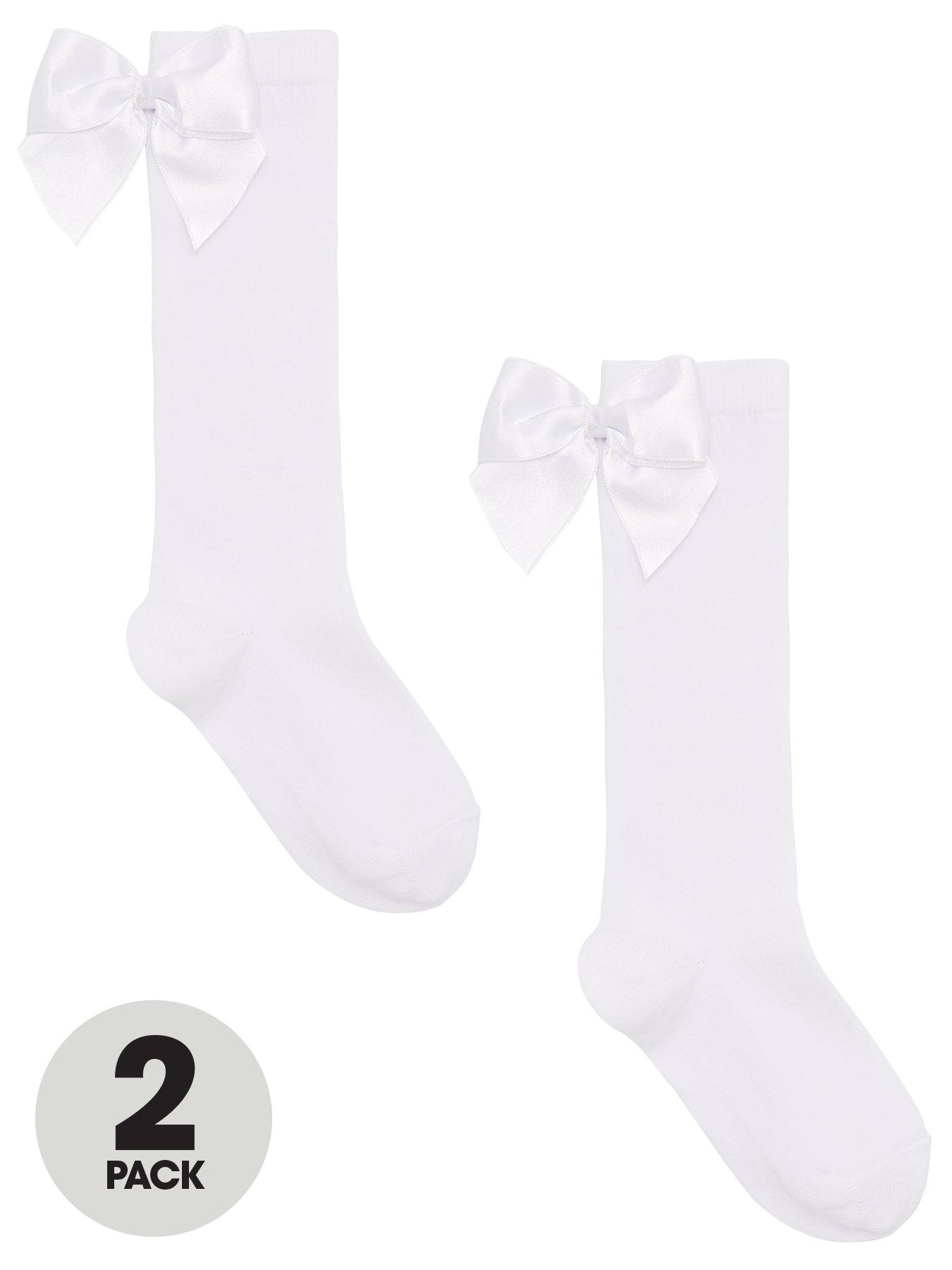 The Very Collection Girls 2 Pack Big Bow Knee High Socks - White