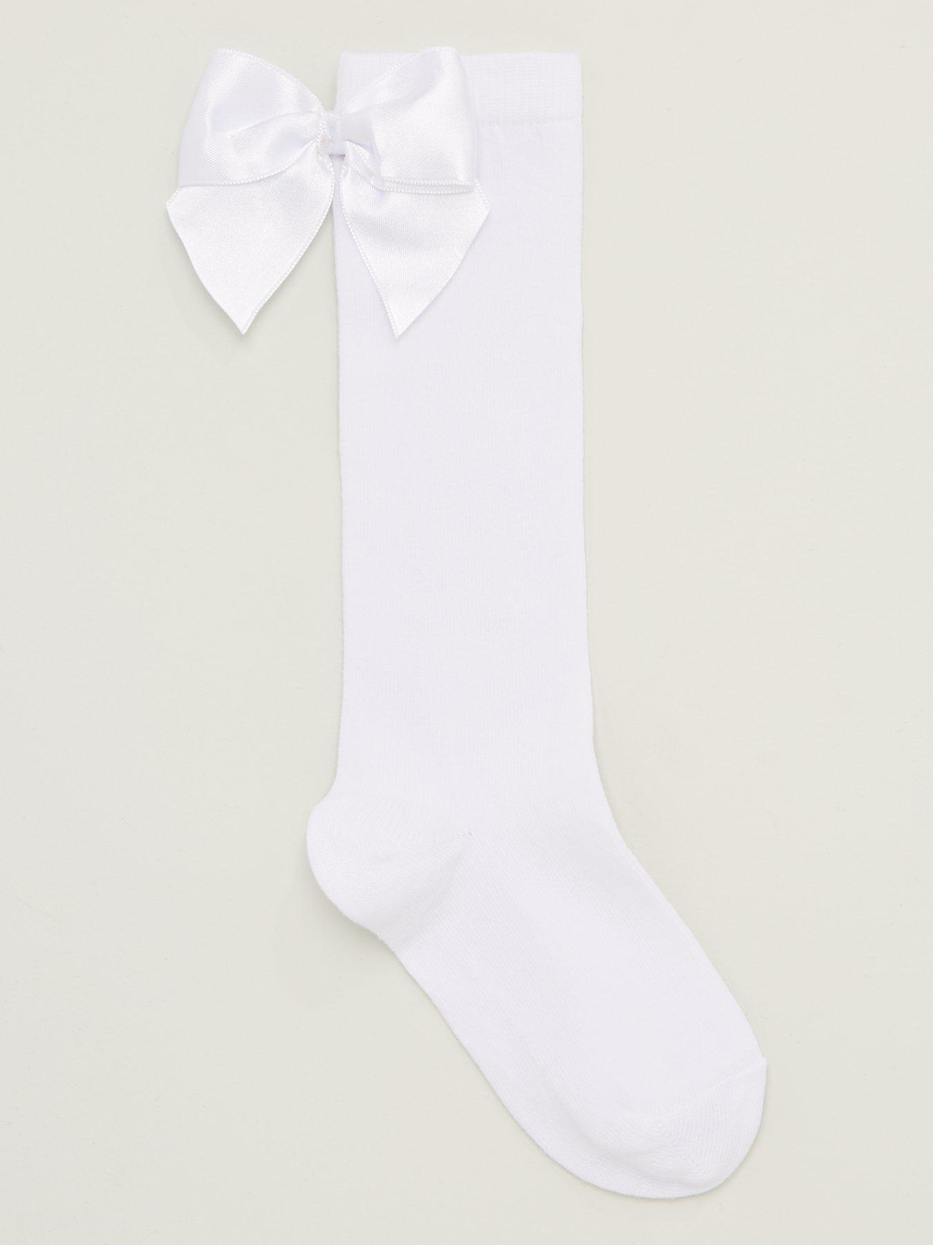 V by Very Girls 2 Pack Big Bow Knee High Socks - White | very.co.uk
