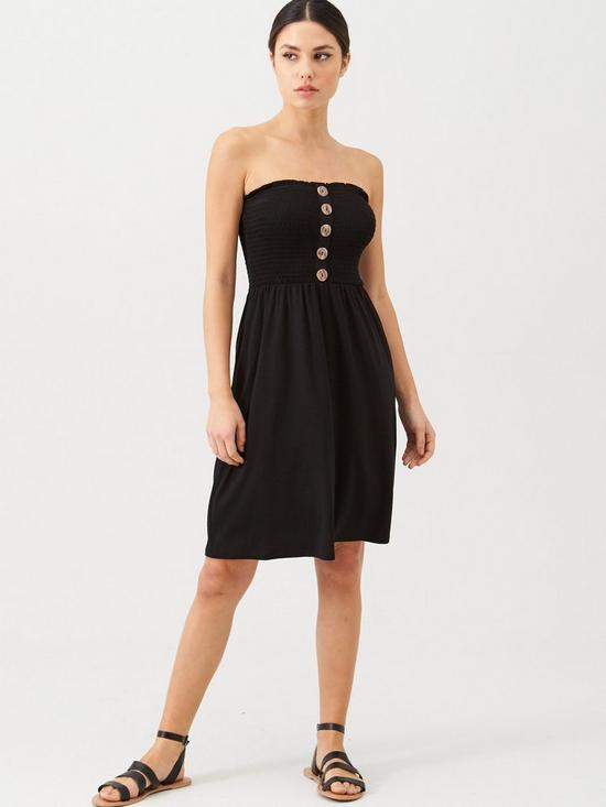 front image of v-by-very-button-detail-shirred-mininbspdress-black