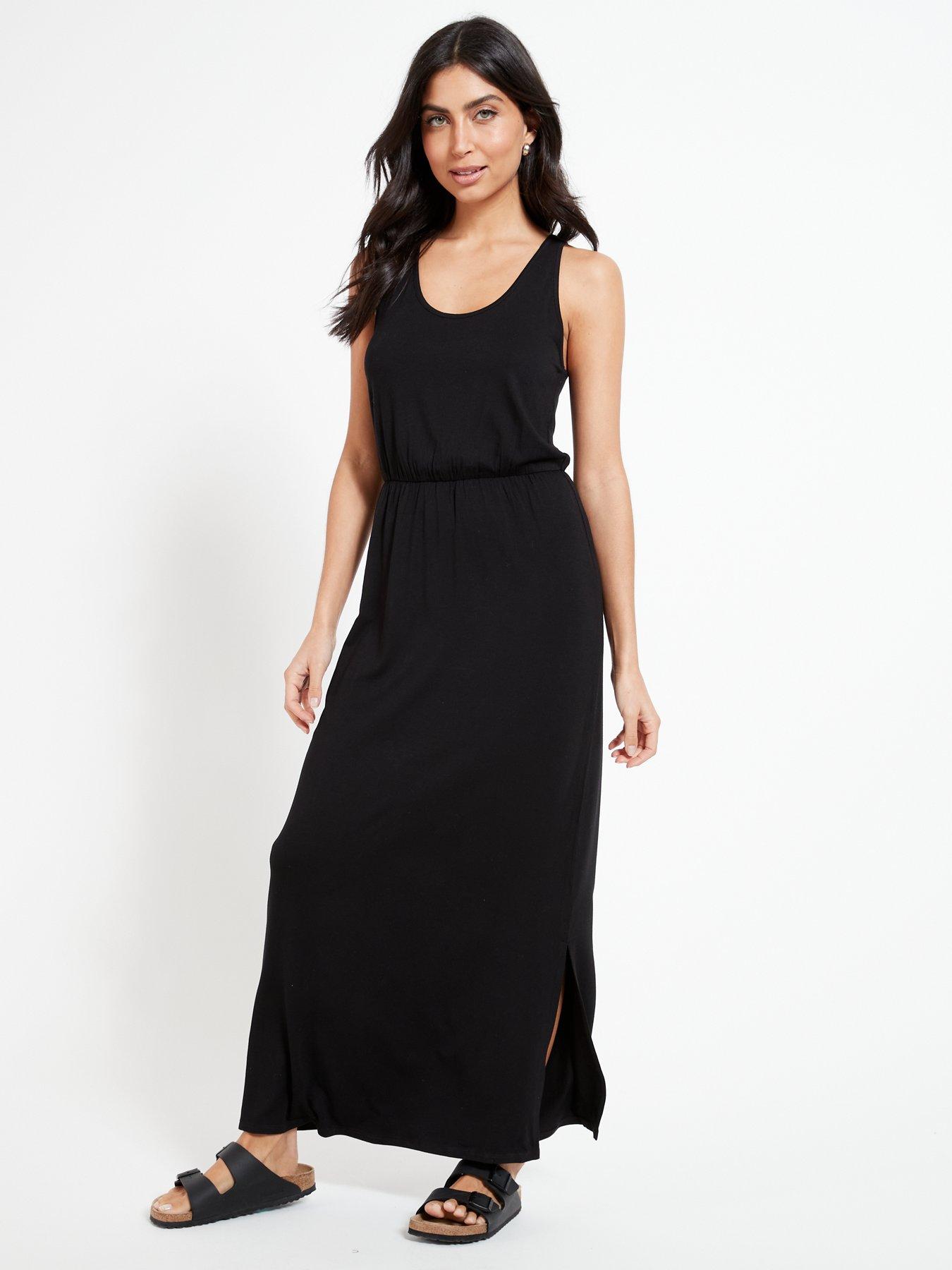 Everyday Channel Waist Jersey Beach Maxi Dress - Black