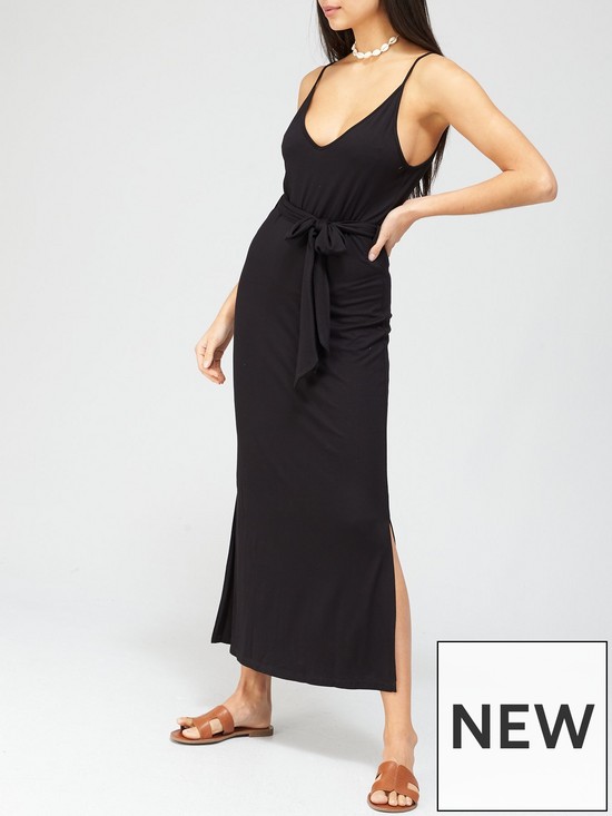 front image of v-by-very-strappy-belted-beachnbspmidi-dress-black