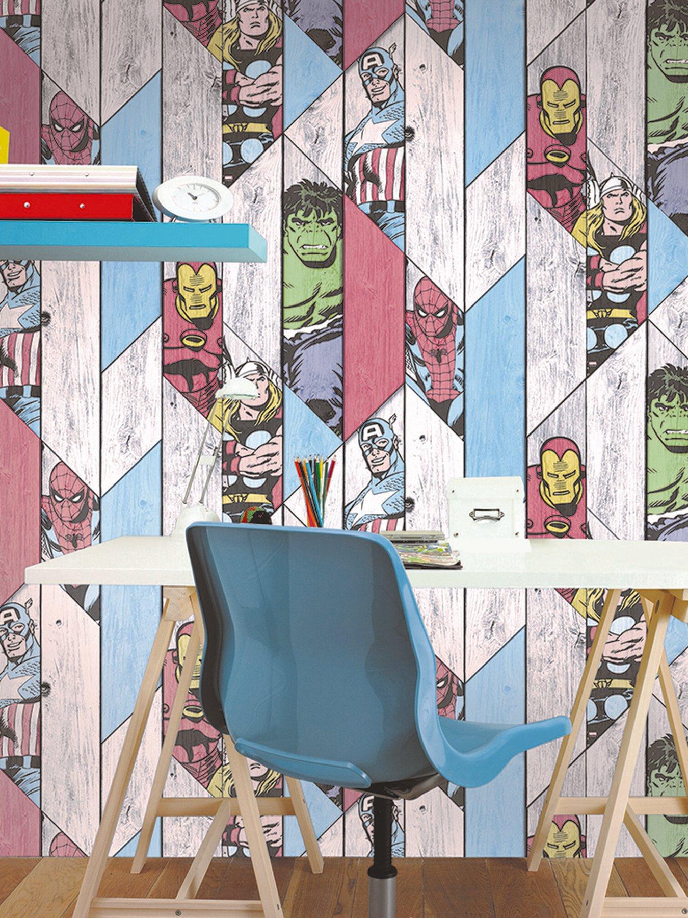 Product photograph of Marvel Kids Wood Panel Wallpaper from very.co.uk