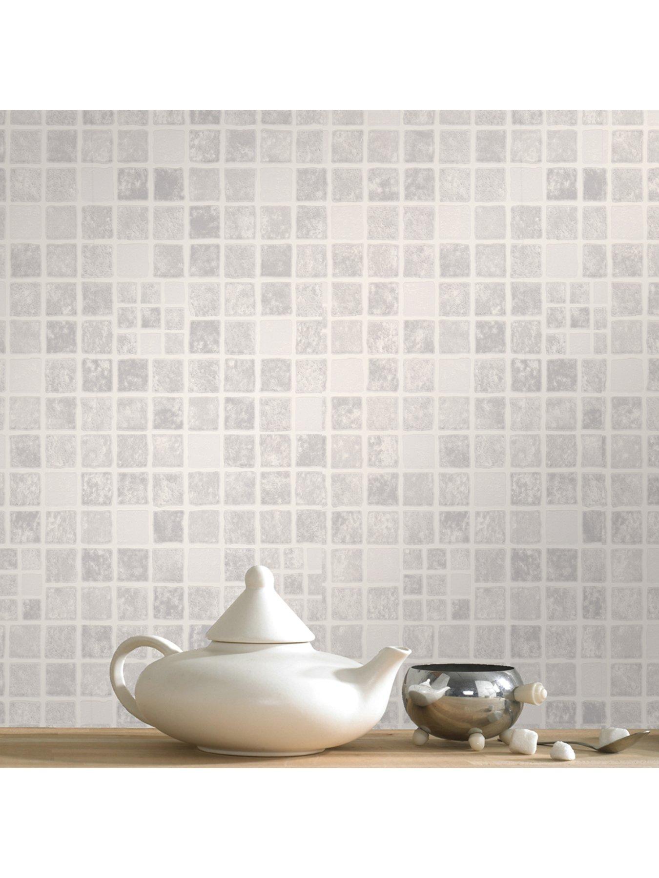 Contour Earthen Mid Grey Tile Wallpaper | very.co.uk