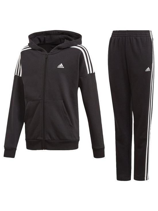 front image of adidas-childrens-jb-cotton-tracksuit-black