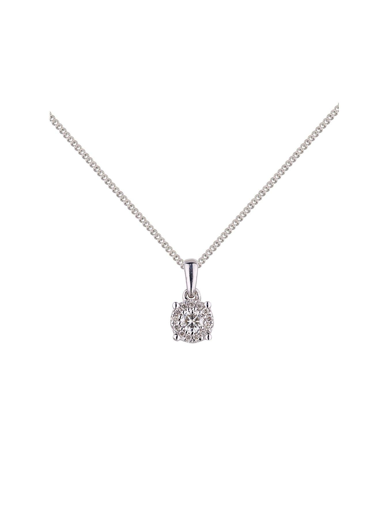Product photograph of Love Diamond 9ct White Gold 12pt Diamond Solitaire Pendant Necklace from very.co.uk
