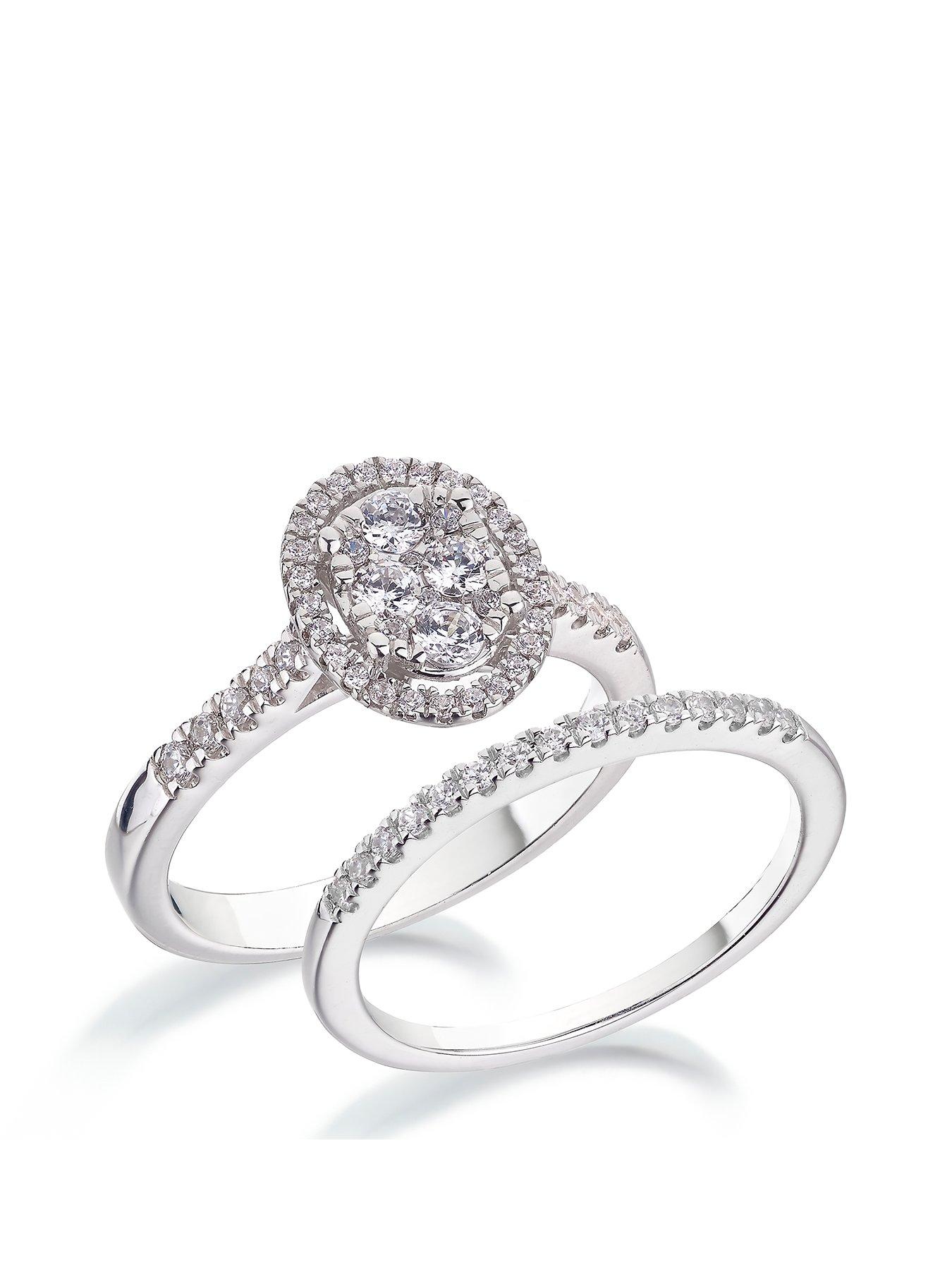 Love DIAMOND 9ct White Gold 1/2 Carat Diamond Oval Halo Bridal Set