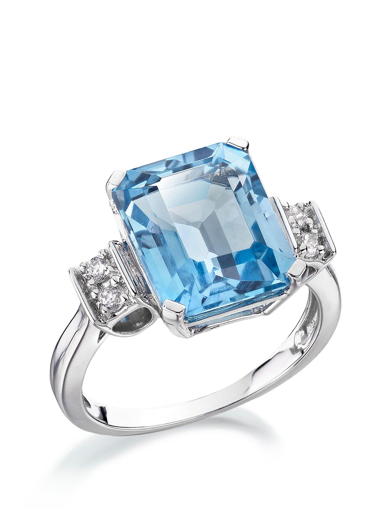 Image 2 of 6 of The Love Collection 9ct White Gold Blue Topaz Emerald Cut Ring