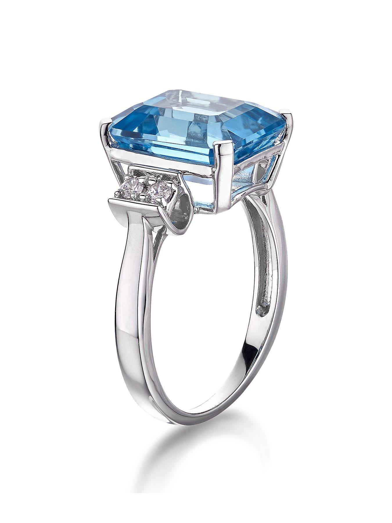 Image 3 of 6 of The Love Collection 9ct White Gold Blue Topaz Emerald Cut Ring