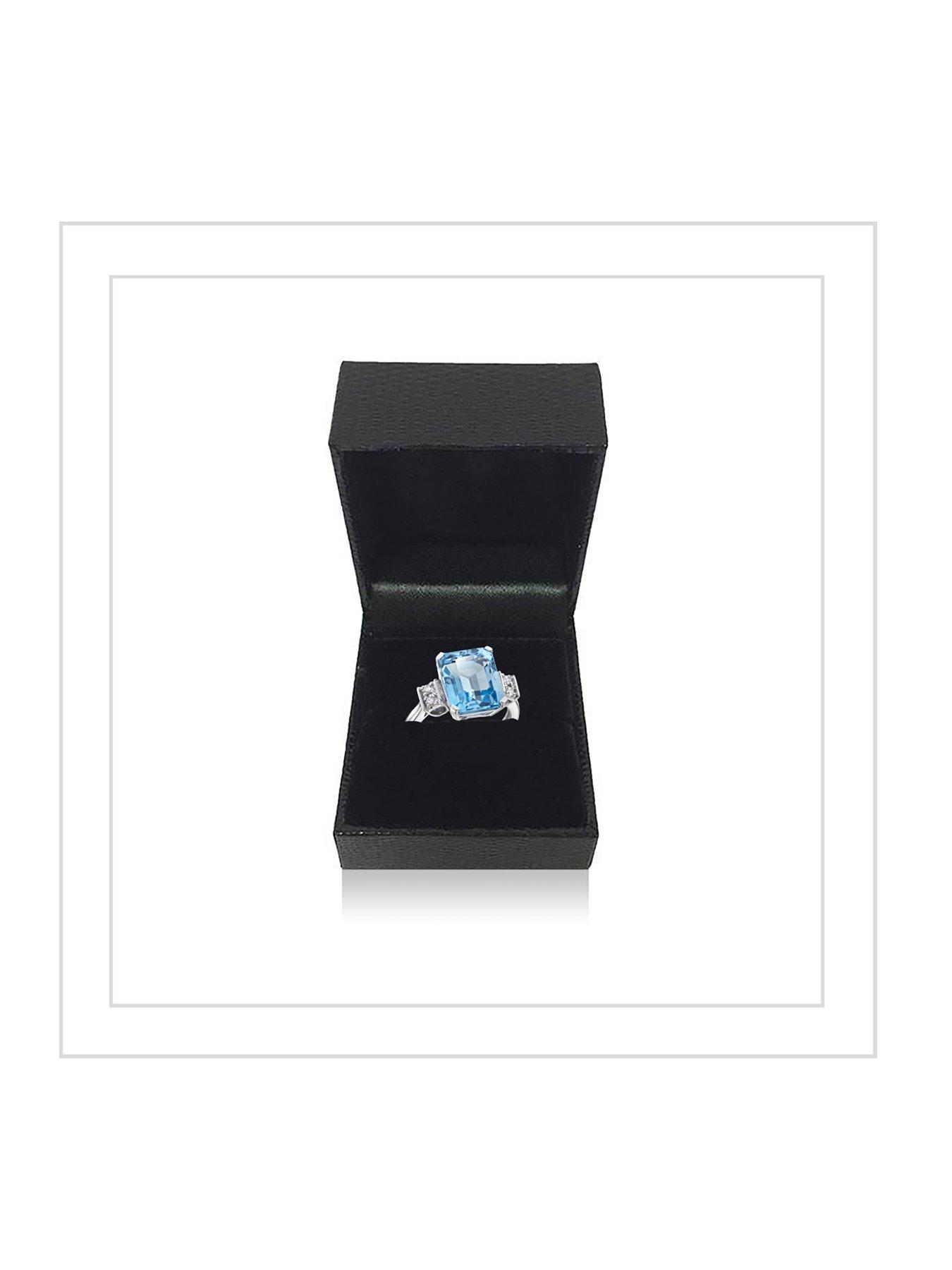 Image 4 of 6 of The Love Collection 9ct White Gold Blue Topaz Emerald Cut Ring