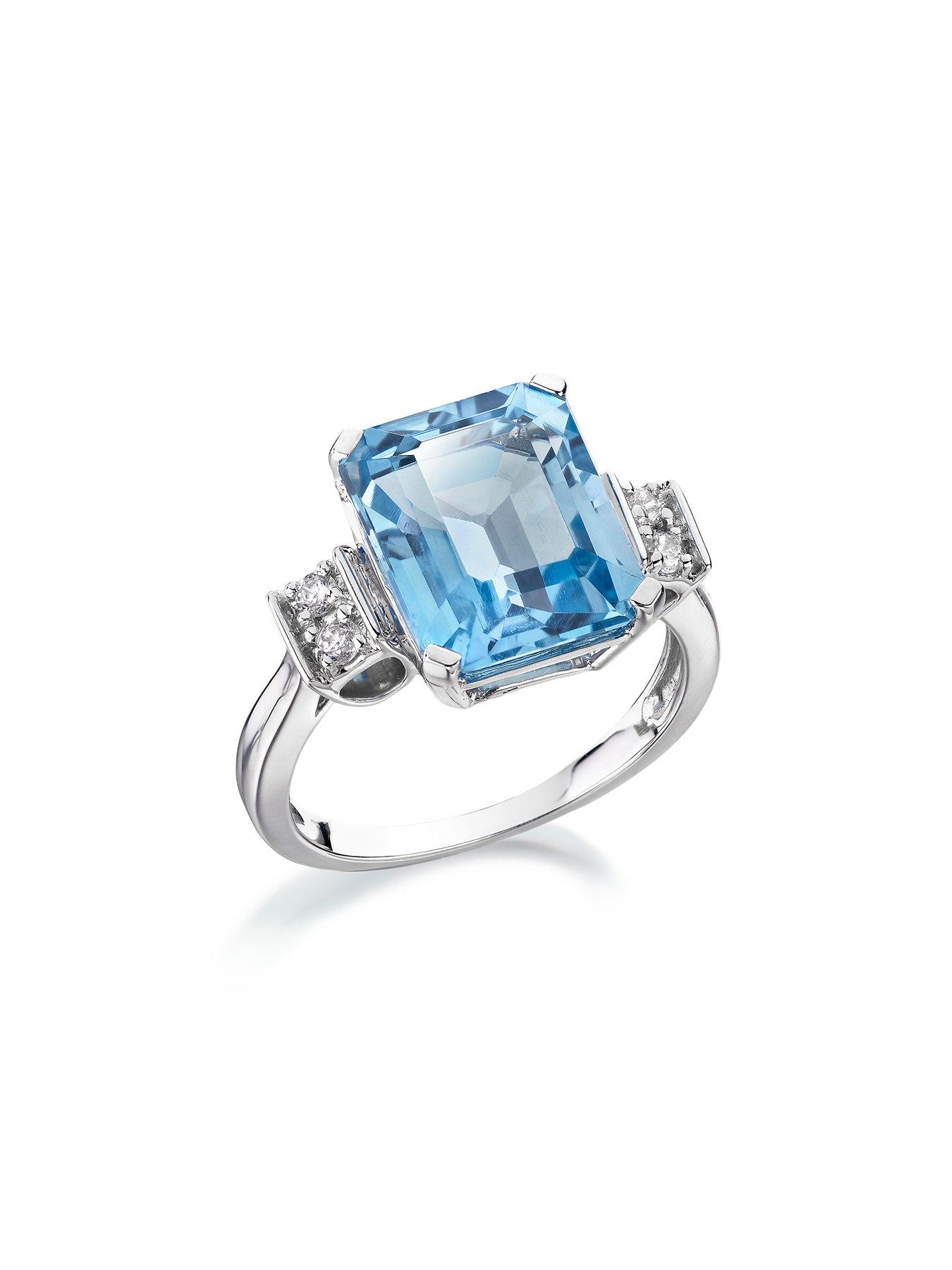 Image 5 of 6 of The Love Collection 9ct White Gold Blue Topaz Emerald Cut Ring