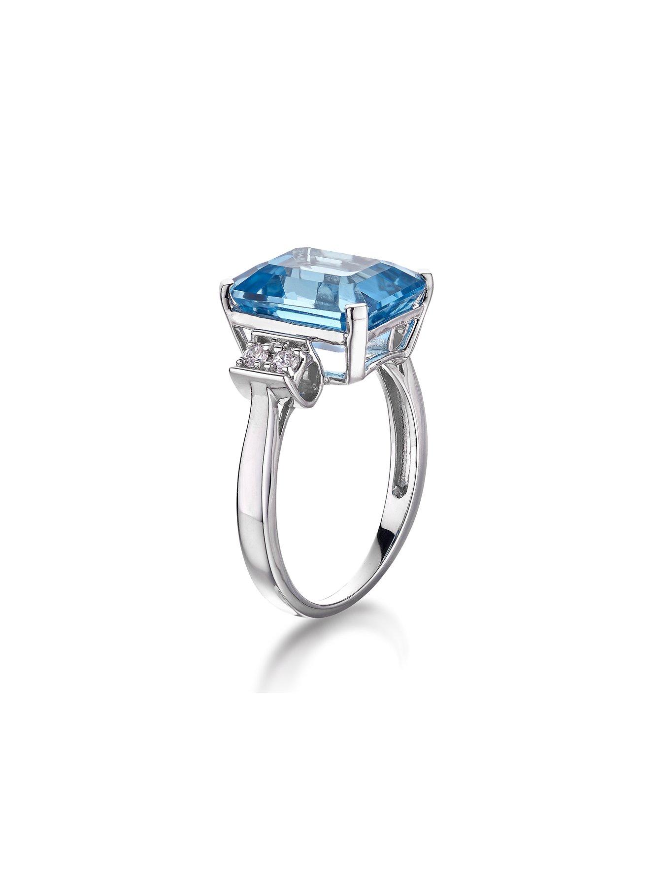 Image 6 of 6 of The Love Collection 9ct White Gold Blue Topaz Emerald Cut Ring