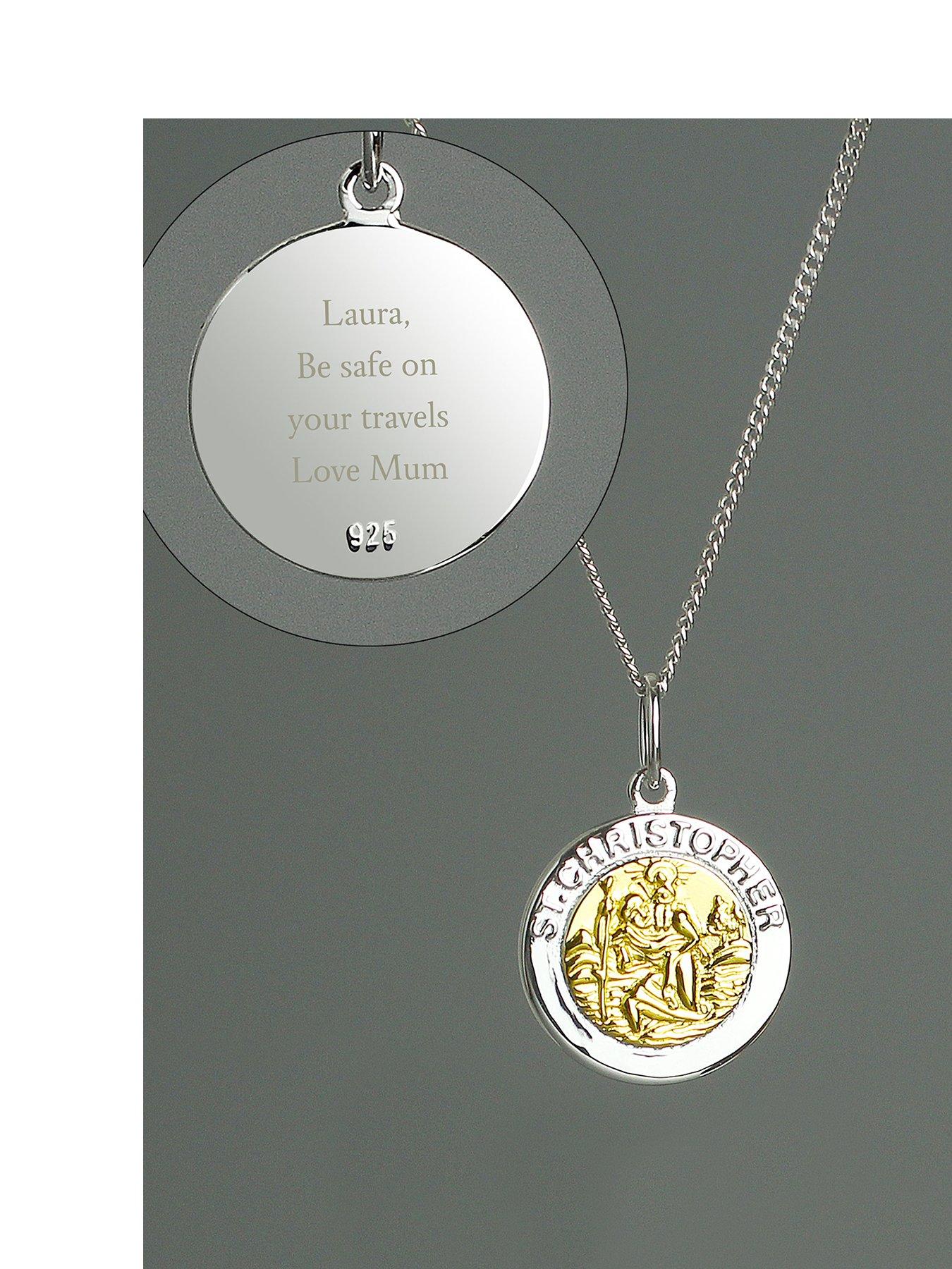  Personalised Sterling Silver & 9ct Gold St. Christopher Pendant Necklace