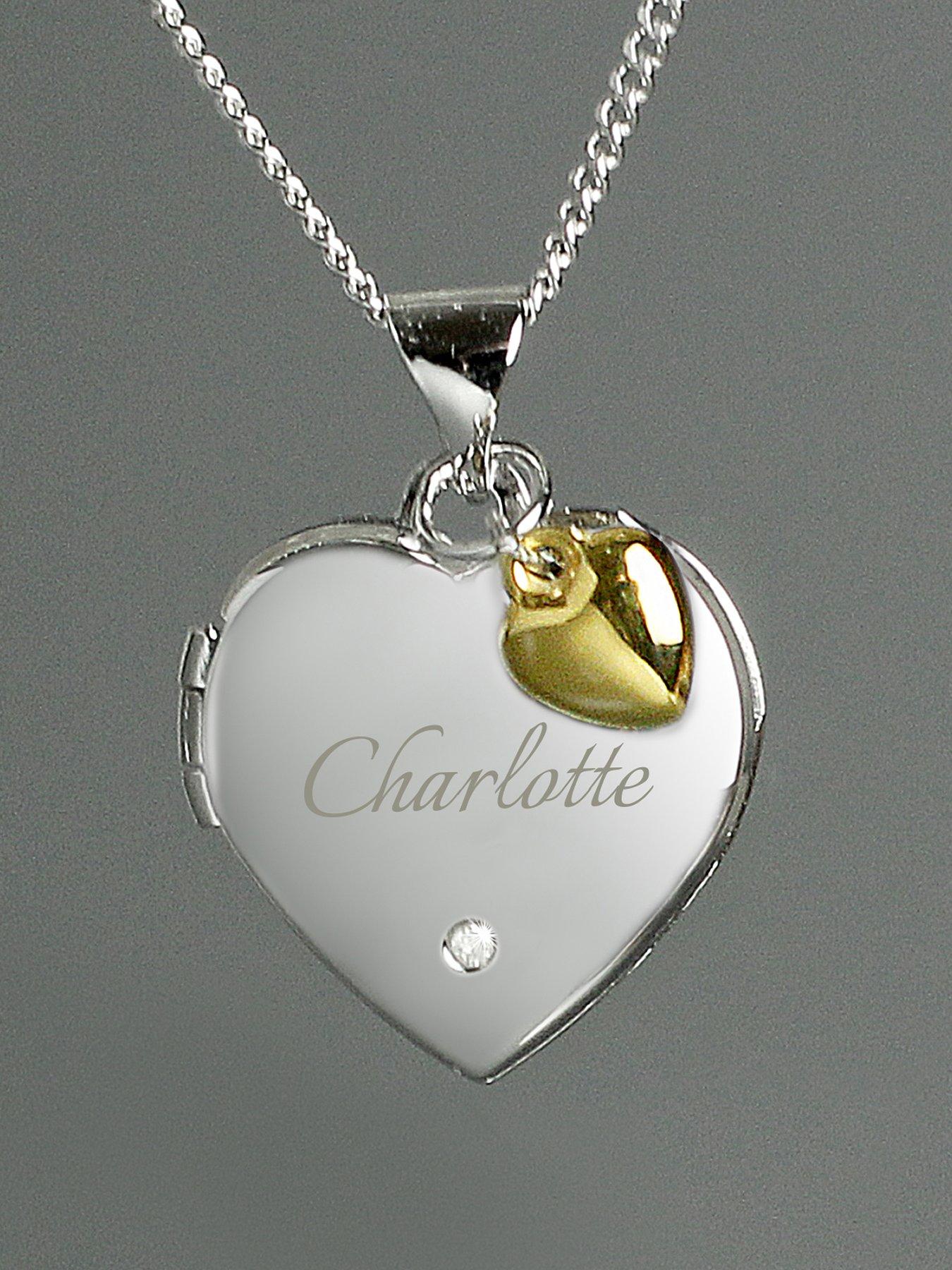 Product photograph of The Love Silver Collection Personalised Sterling Silver Diamond Set Heart Locket Necklace With 9ct Gold Heart Charm from very.co.uk