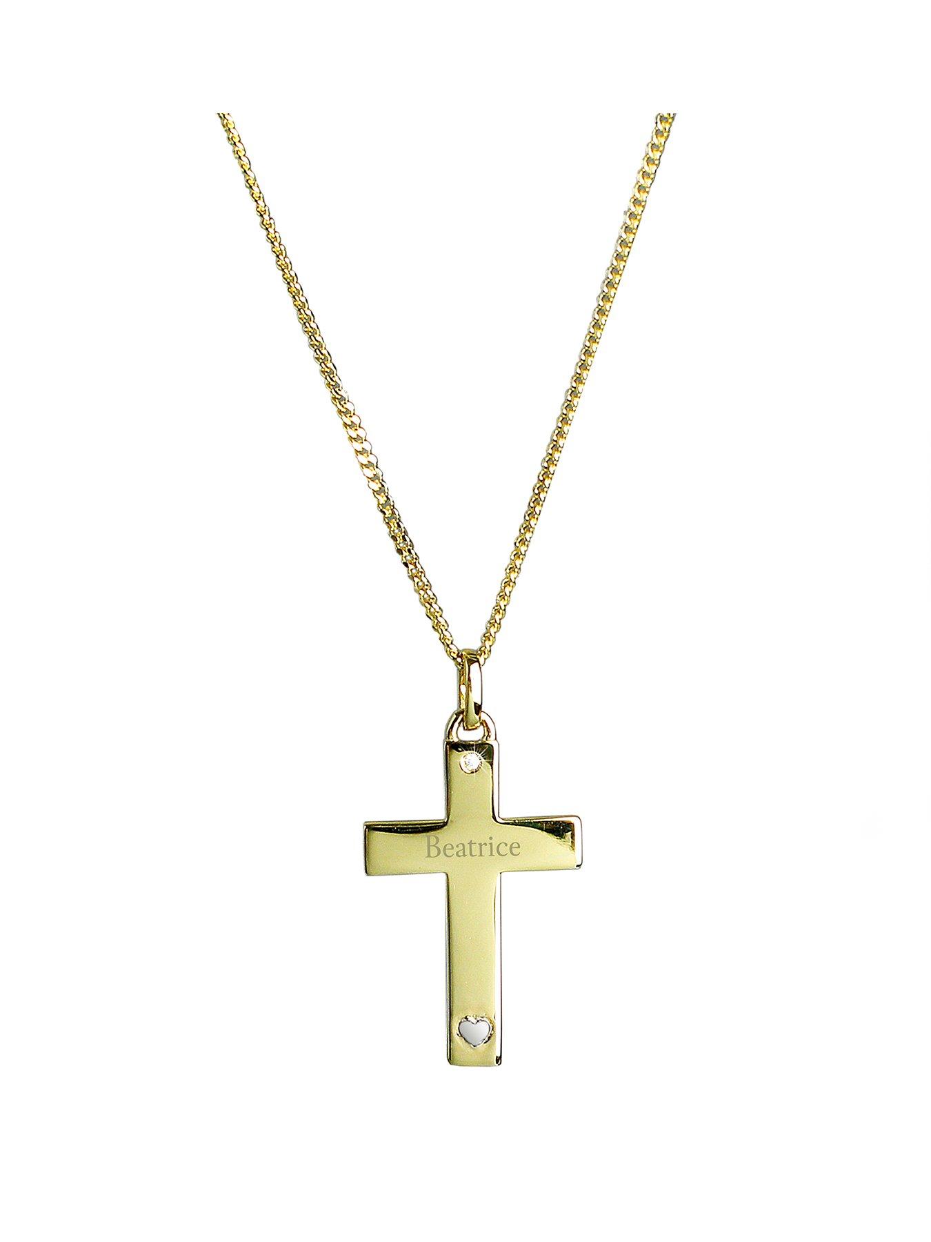Product photograph of Love Gold Personalised 9ct Gold Cross With Sterling Silver Heart And Cubic Zirconia Pendant Necklace from very.co.uk