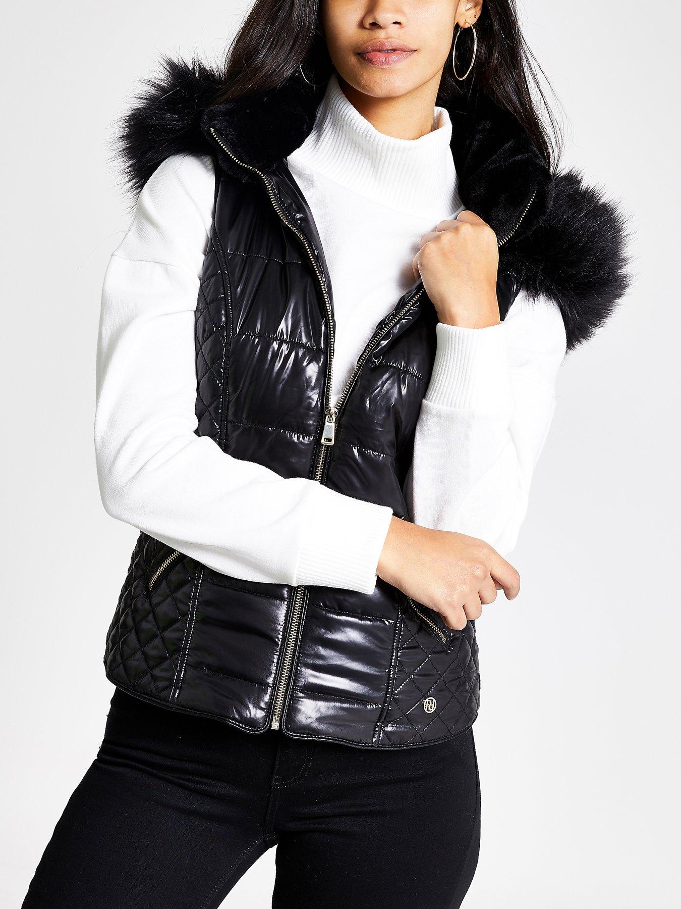 ladies fur hood gilet