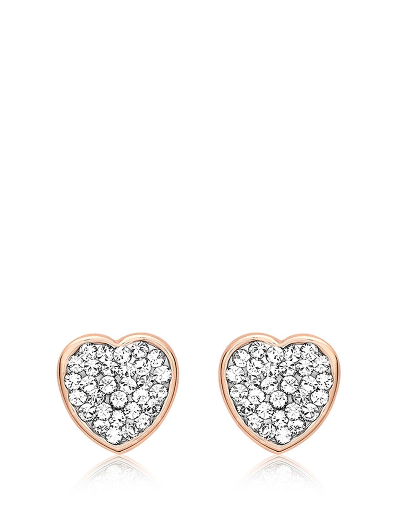 Love Gold 9ct Rose Gold Cubic Zirconia Pave Heart Stud Earrings Very Co Uk