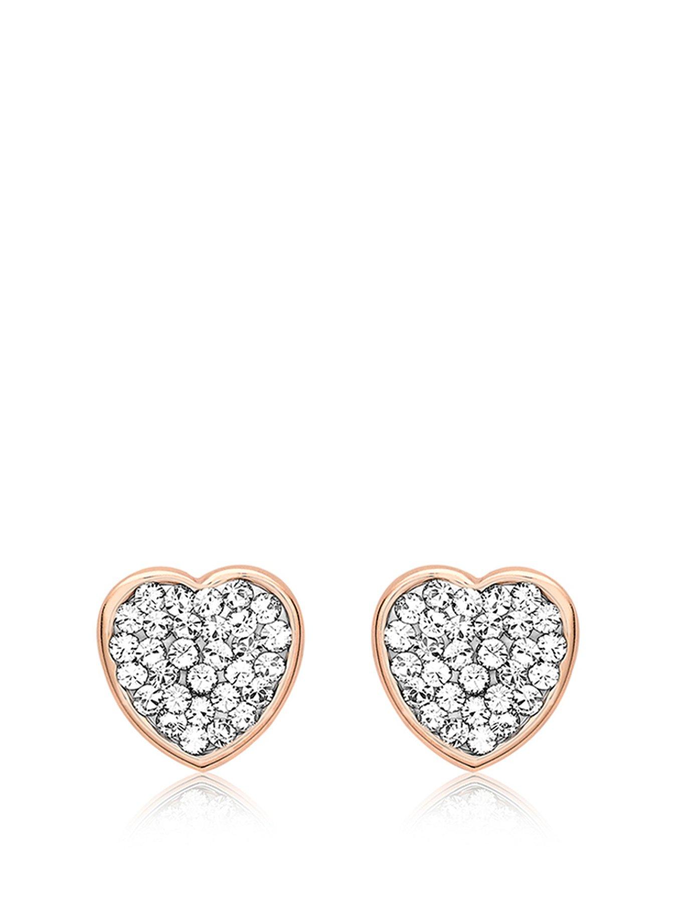 Love Gold 9ct Rose Gold Cubic Zirconia Pave Heart Stud Earrings Very Co Uk