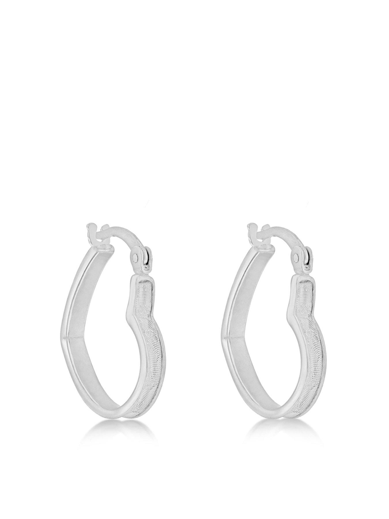 undefined Sterling Silver Stardust Heart Creole Hoop Earrings