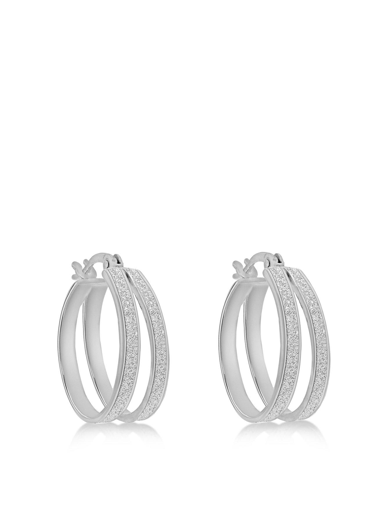 Product photograph of The Love Silver Collection Sterling Silver Stardust Double Hoop Creole Earrings from very.co.uk