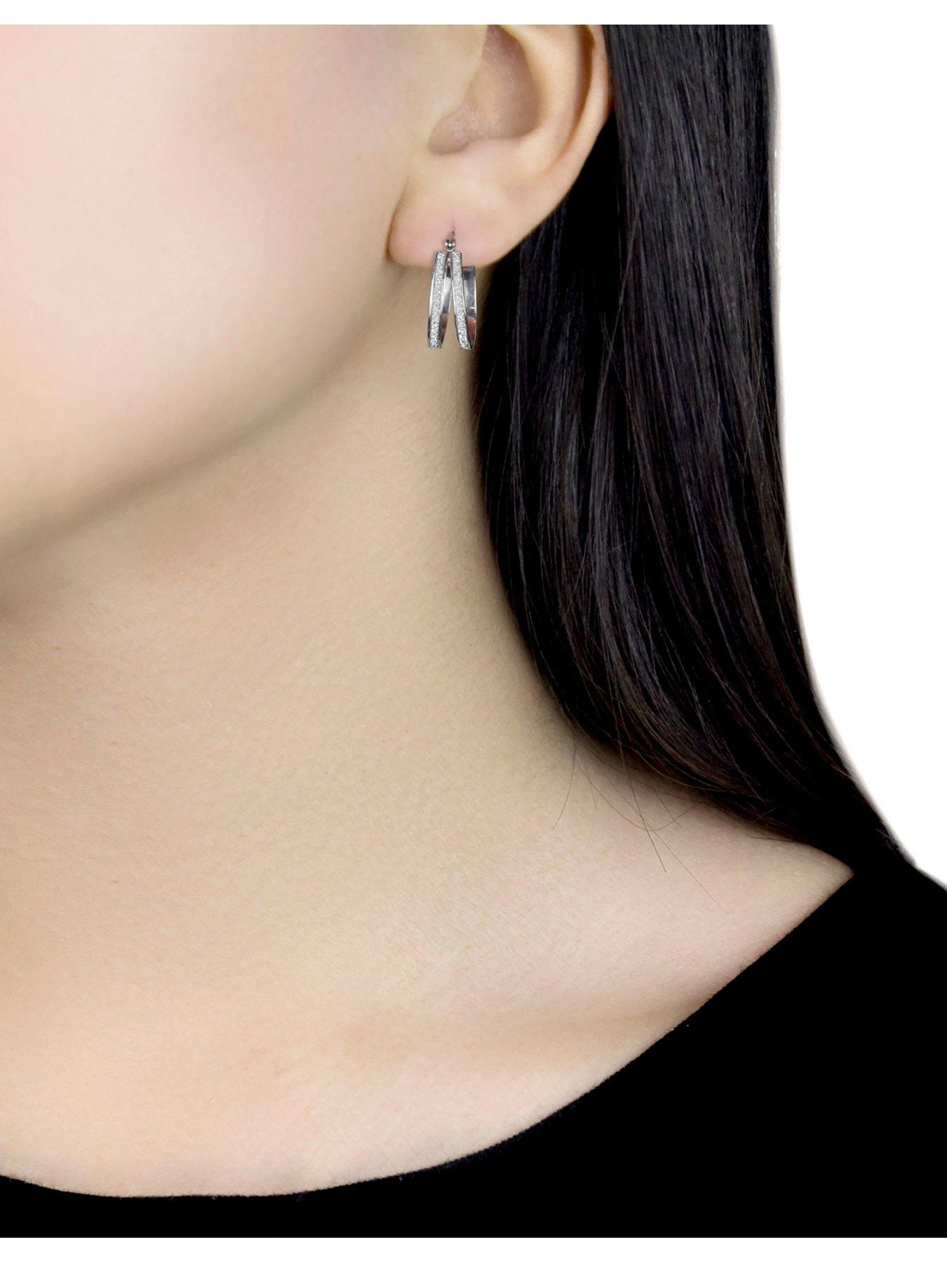 Image 2 of 4 of The Love Collection Sterling Silver Stardust Double Hoop Creole Earrings