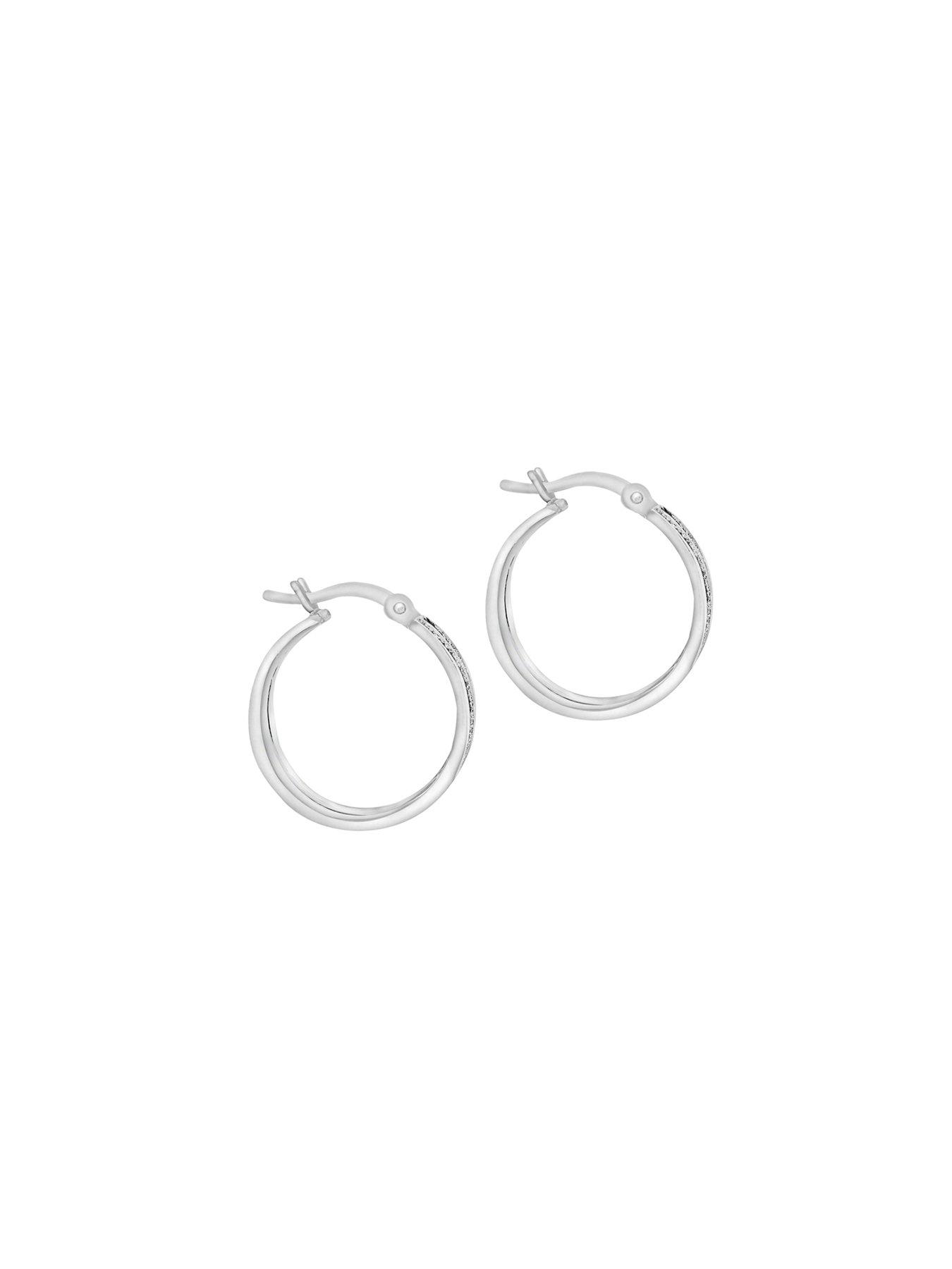 Image 3 of 4 of The Love Collection Sterling Silver Stardust Double Hoop Creole Earrings