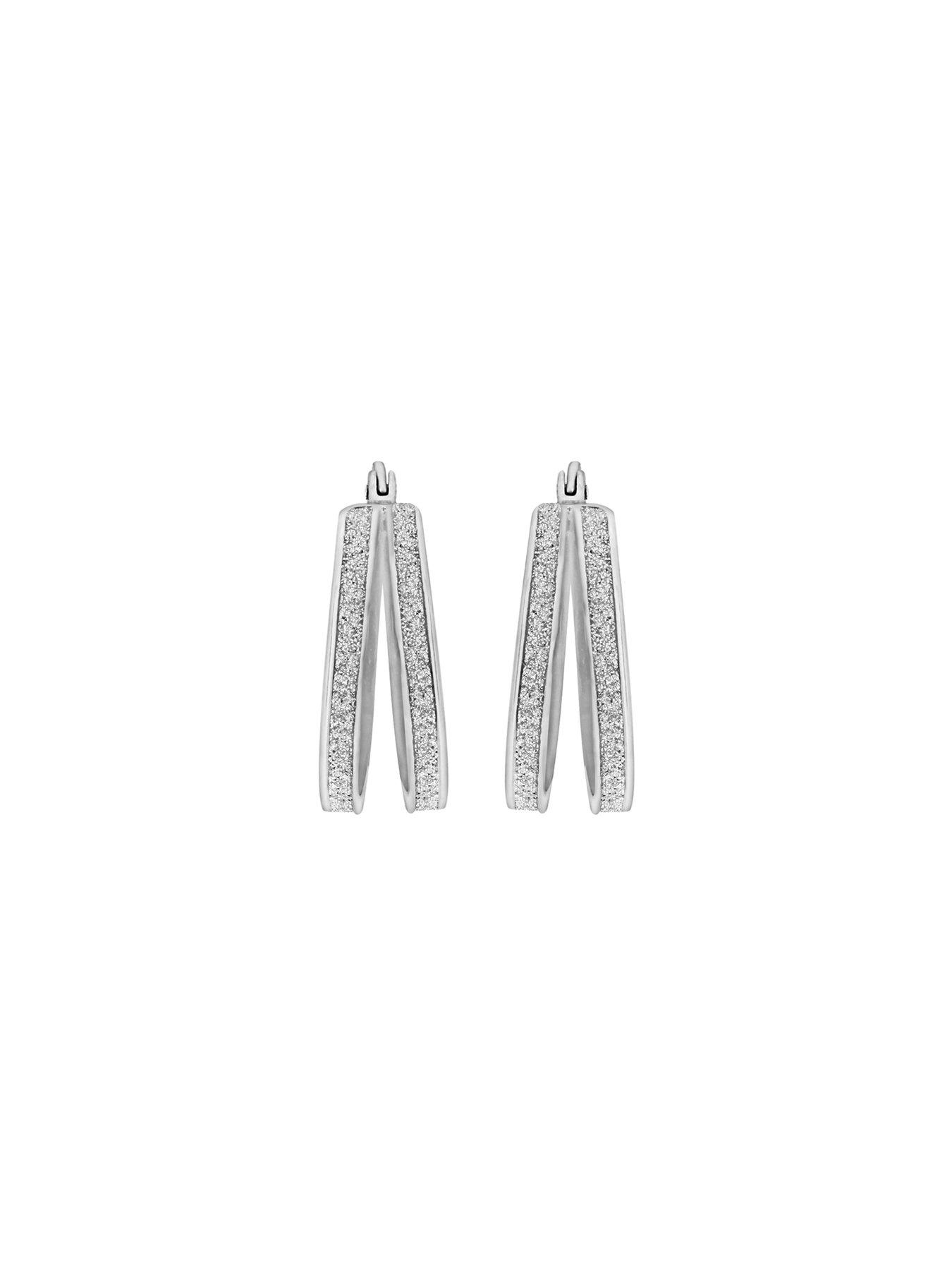 Image 4 of 4 of The Love Collection Sterling Silver Stardust Double Hoop Creole Earrings