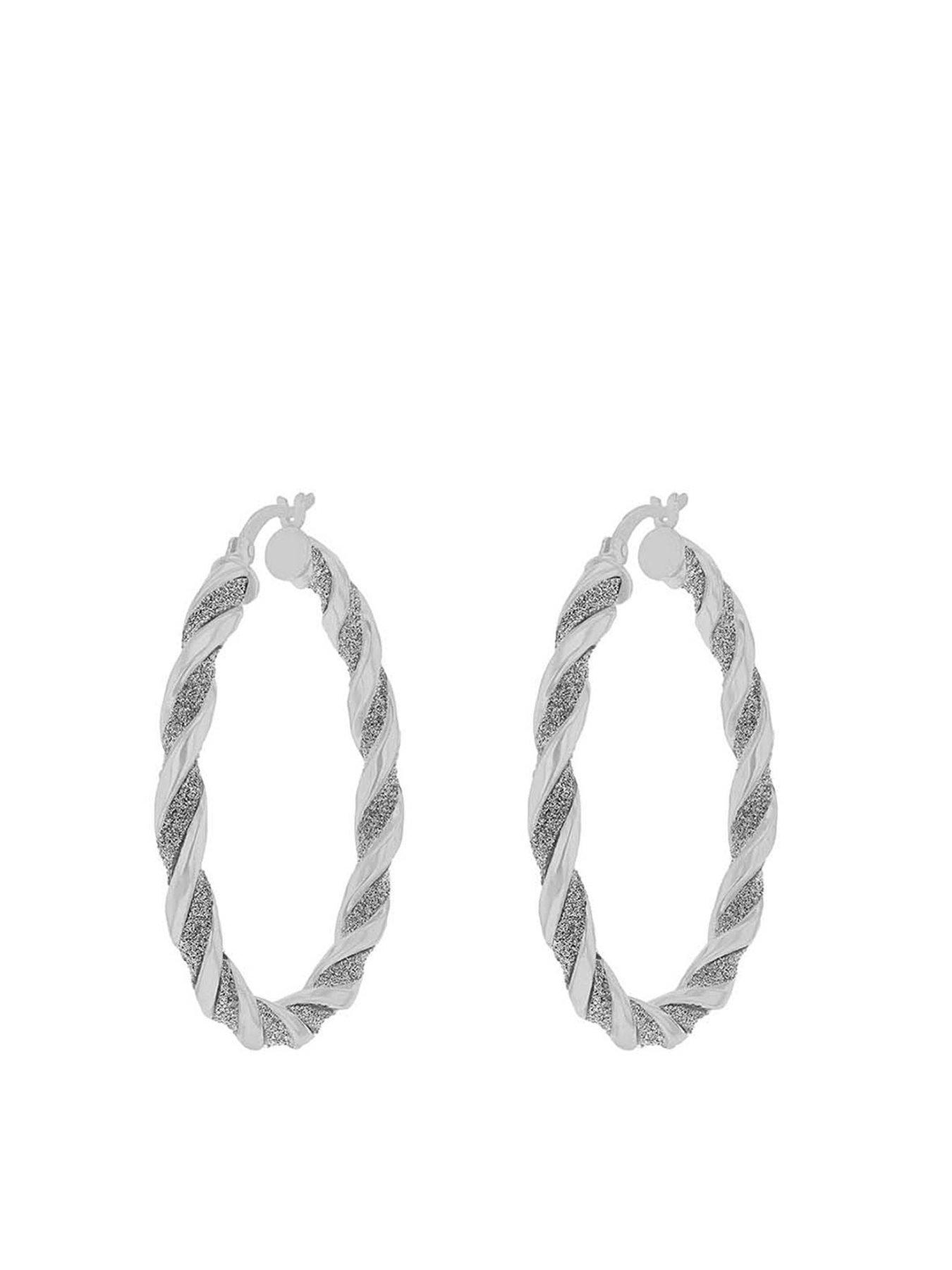 Product photograph of The Love Silver Collection Sterling Silver Stardust Glitter Twist Creole Hoop Earrings from very.co.uk