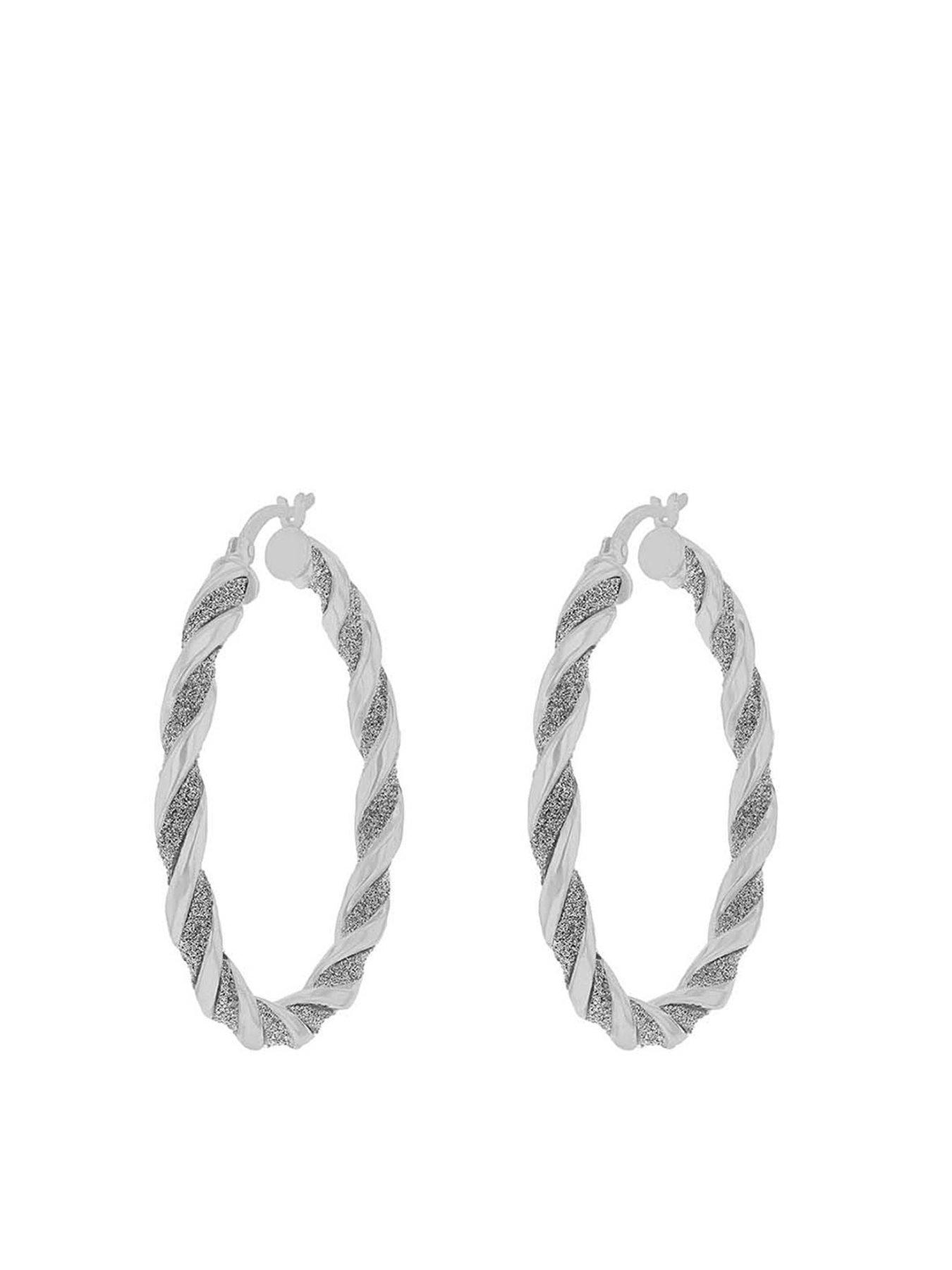 The Love Collection Sterling Silver Stardust Glitter Twist Creole Hoop Earrings
