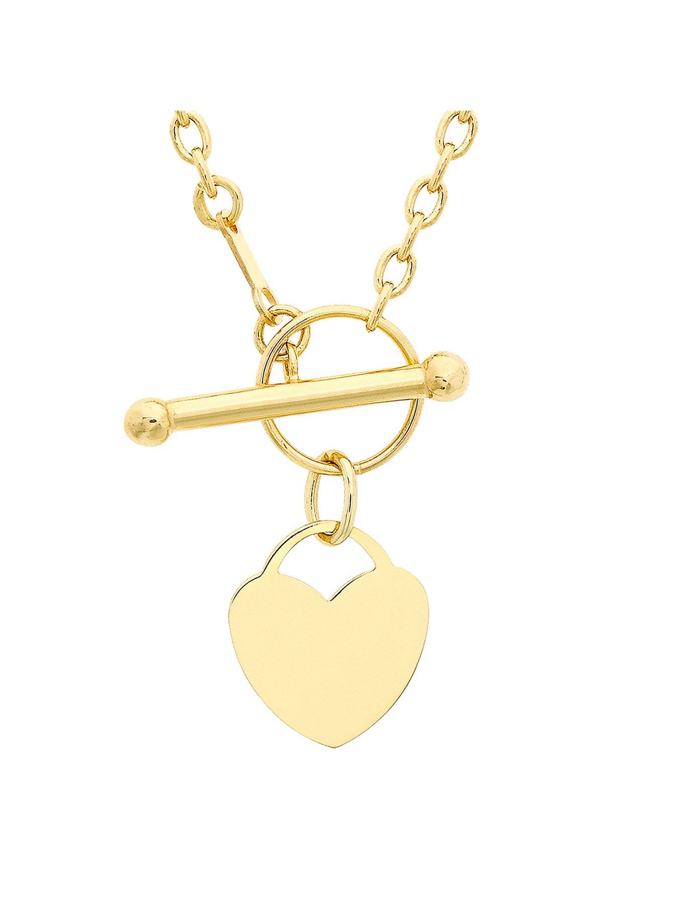 Product photograph of Love Gold 9ct Gold Heart T-bar Necklace from very.co.uk