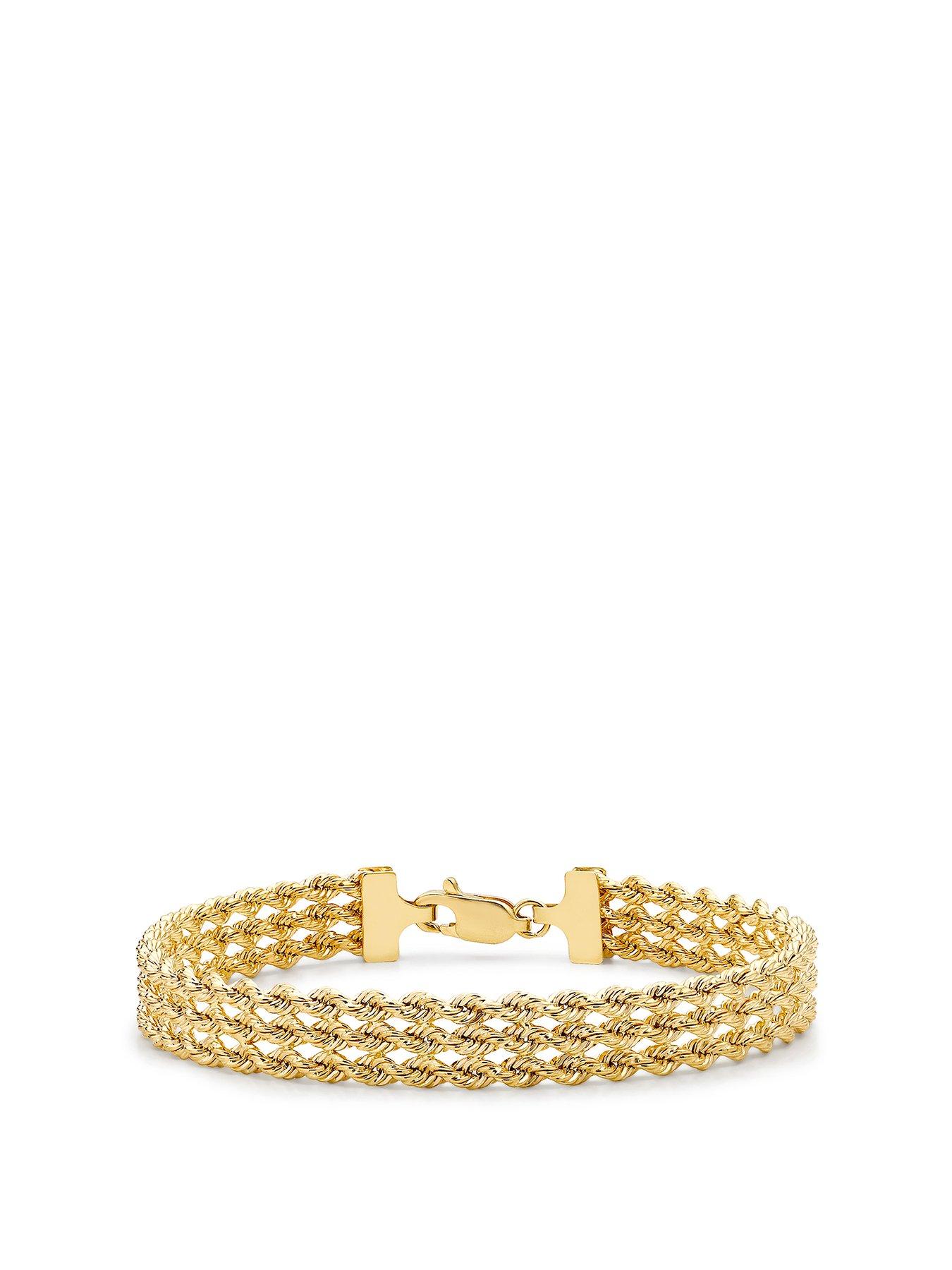 Love GOLD 9ct Gold Triple Layer Rope Chain Bracelet