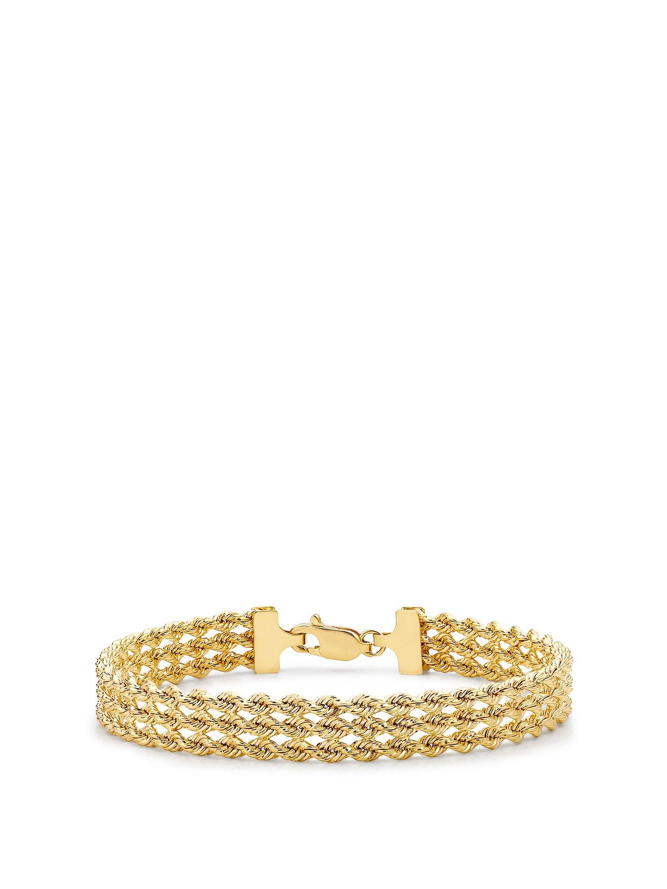 Product photograph of The Love Collection 9ct Gold Triple Layer Rope Chain Bracelet from very.co.uk