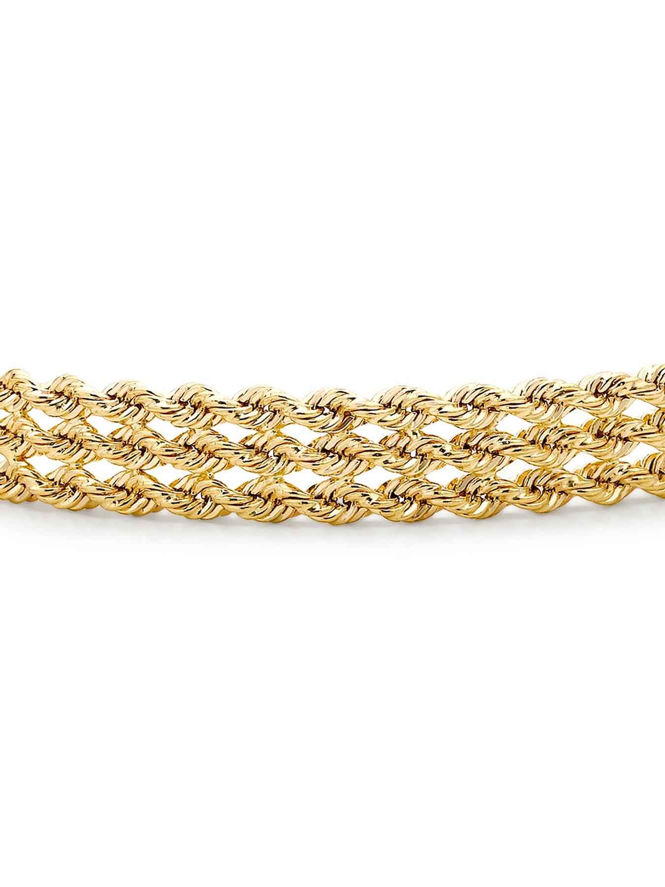 Love GOLD 9ct Gold Triple Layer Rope Chain Bracelet