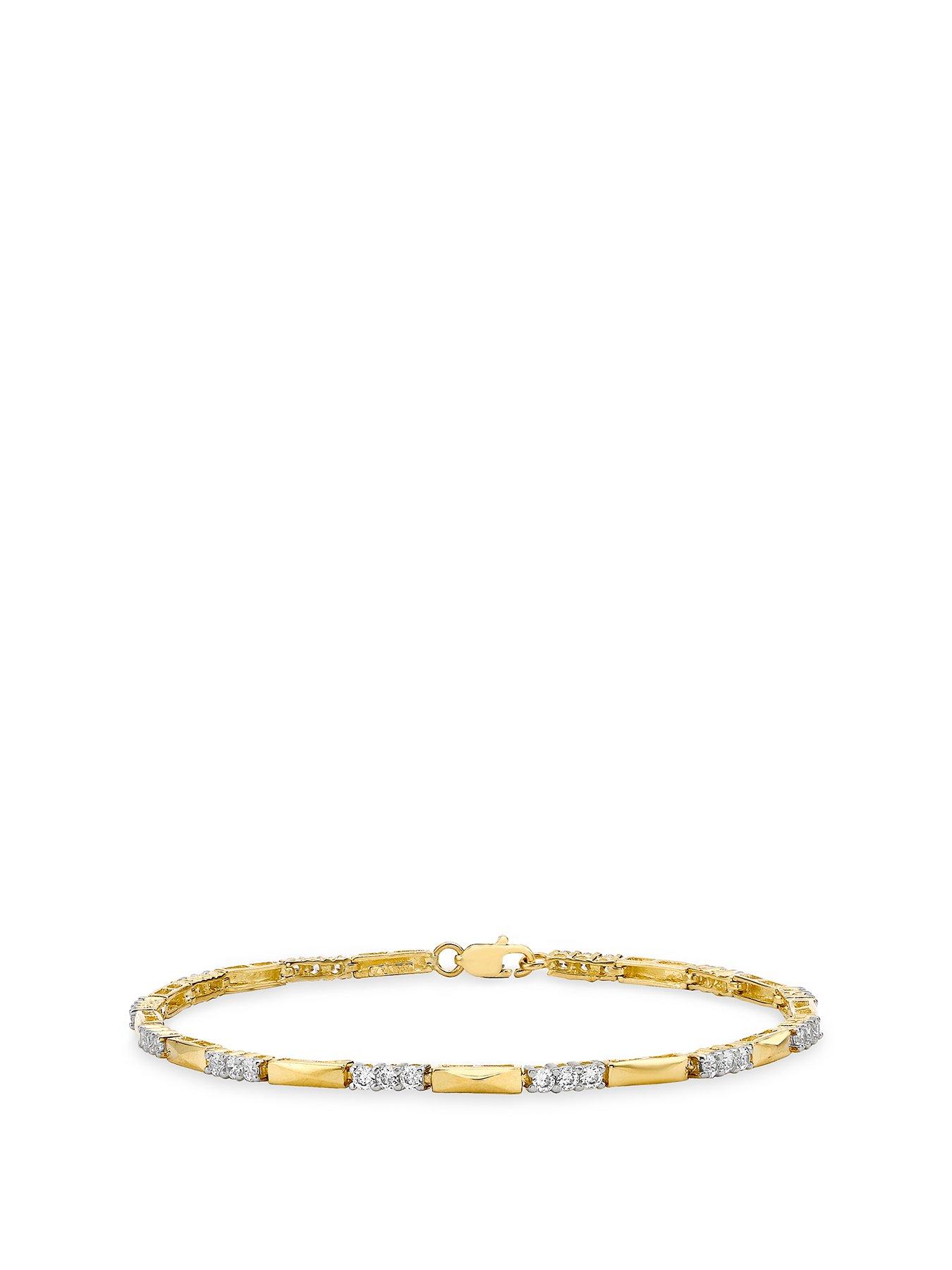 Product photograph of Love Gold 9ct Gold Cubic Zirconia Bar Link Bracelet from very.co.uk