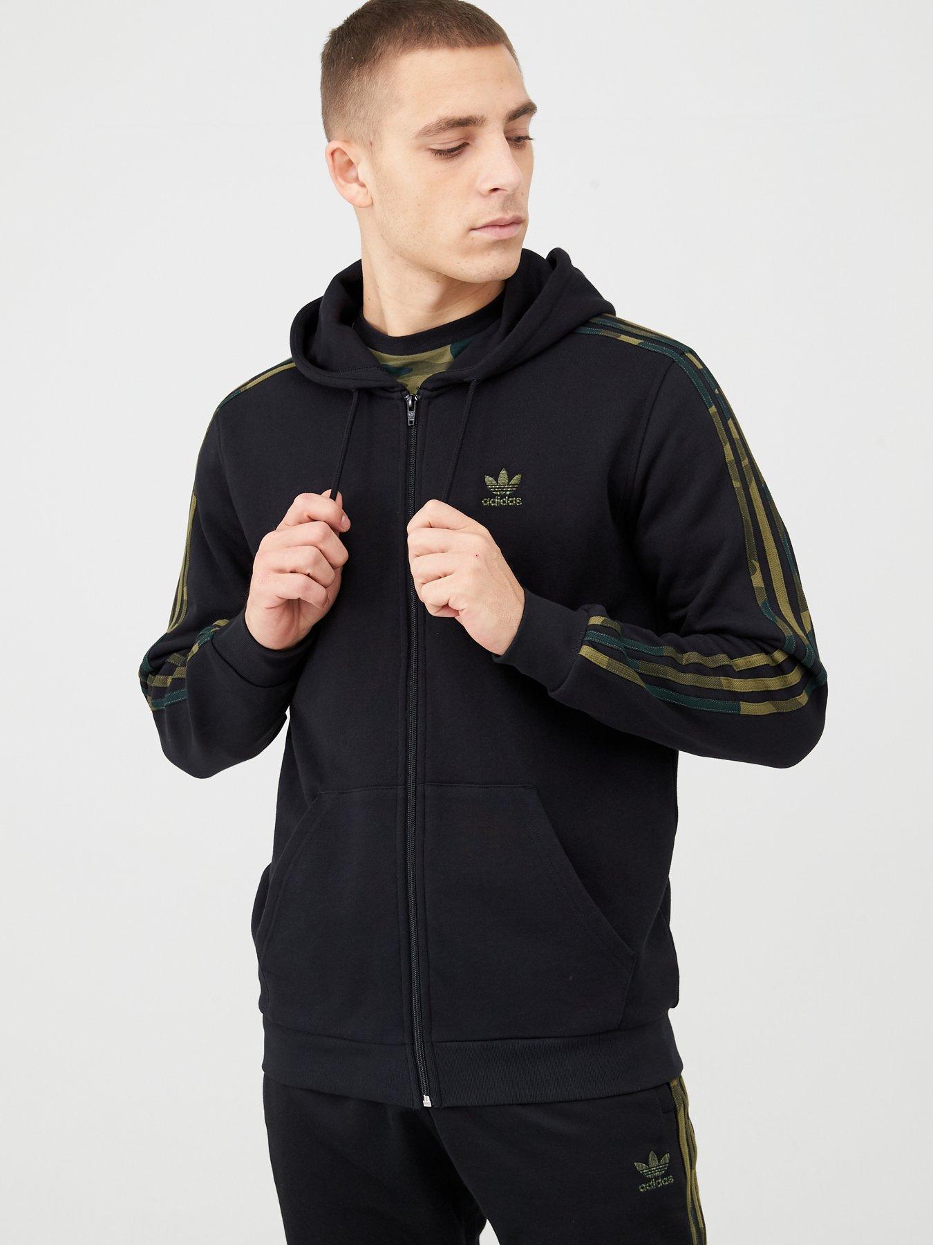 adidas black 3 stripe hoodie