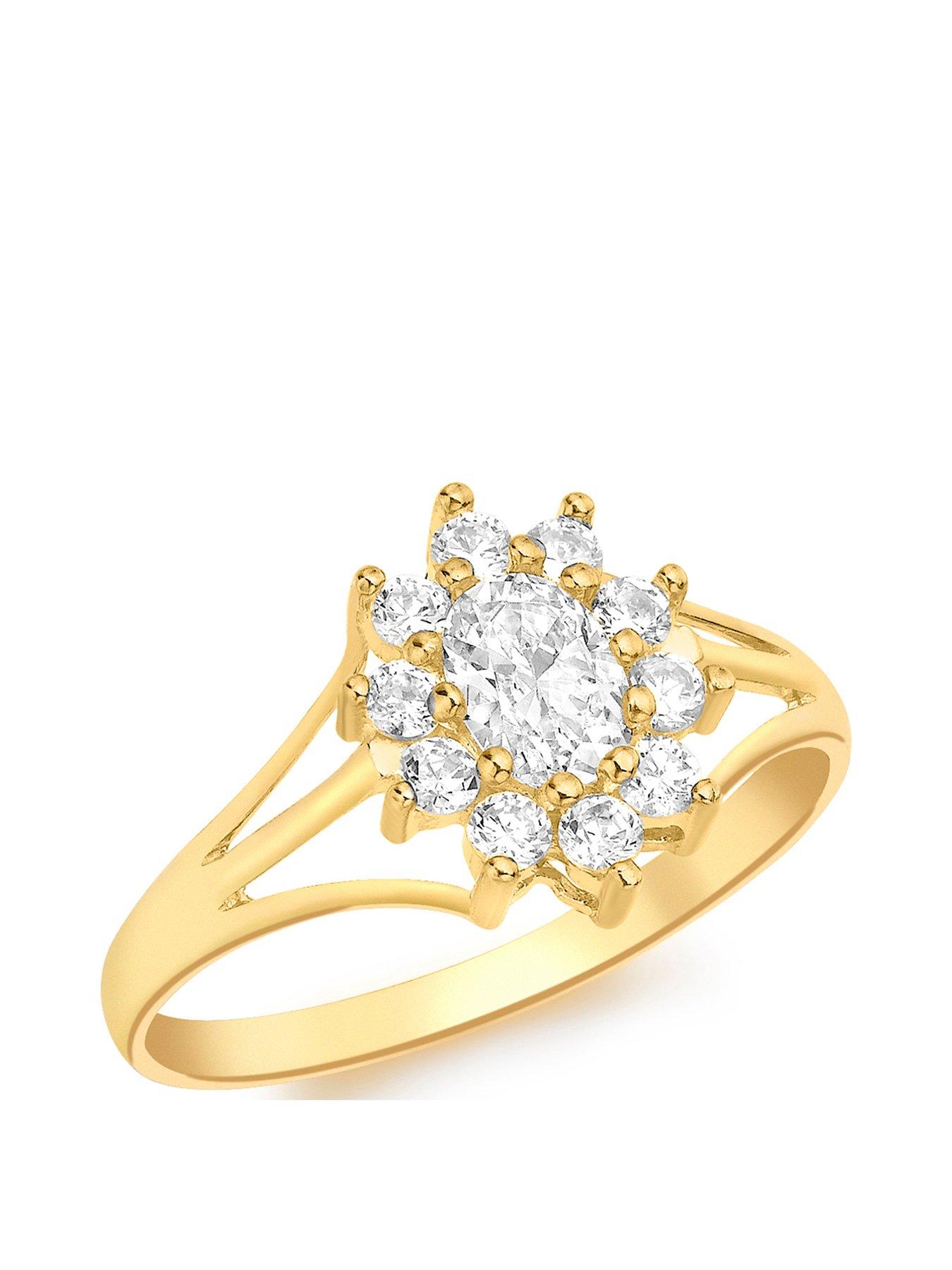 Product photograph of Love Gold 9ct Gold Cubic Zirconia Cluster Ring With Cut-out Shoulder Detail from very.co.uk