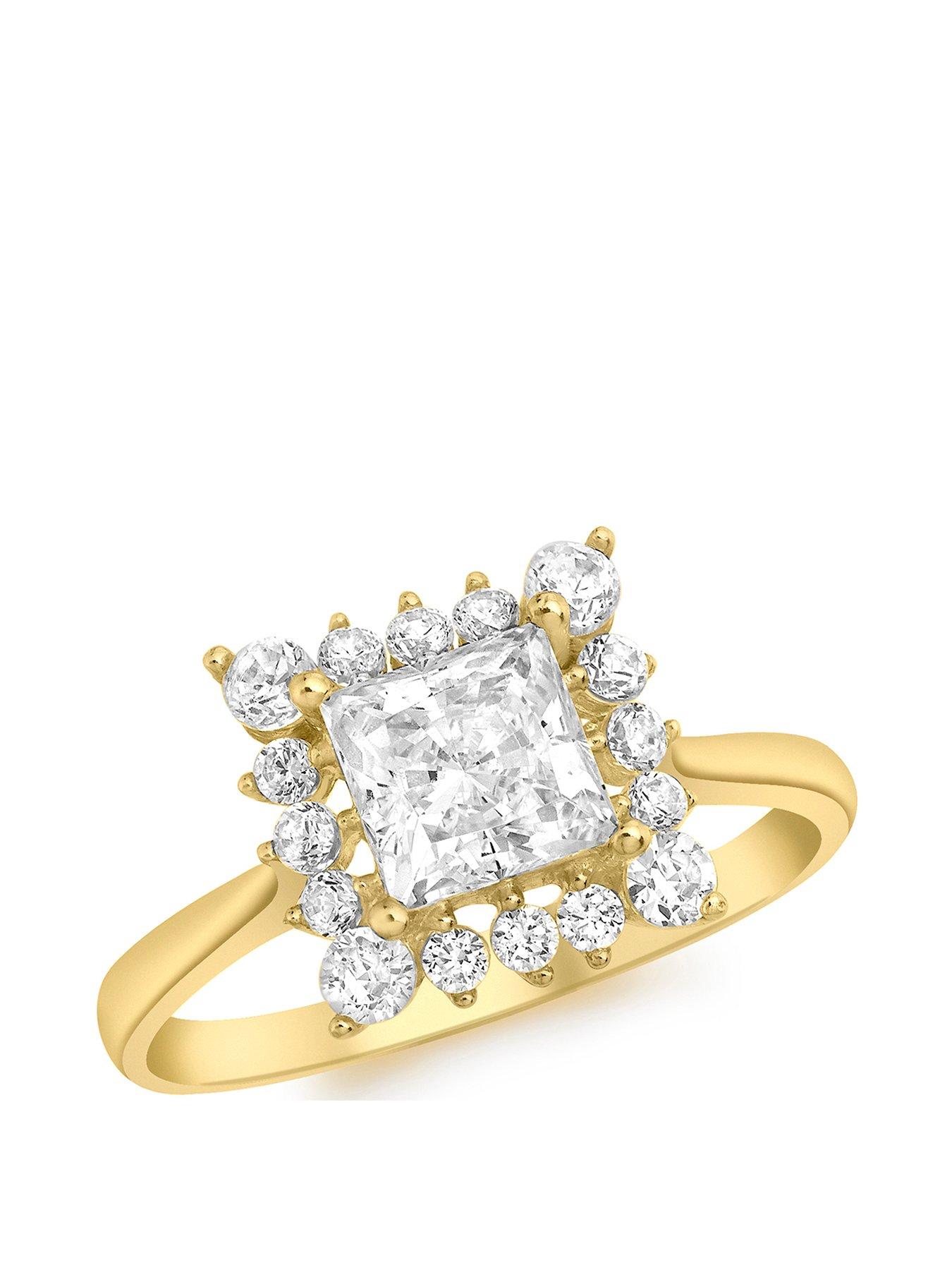 Product photograph of Love Gold 9ct Gold Cubic Zirconia Square Halo Solitaire Ring from very.co.uk